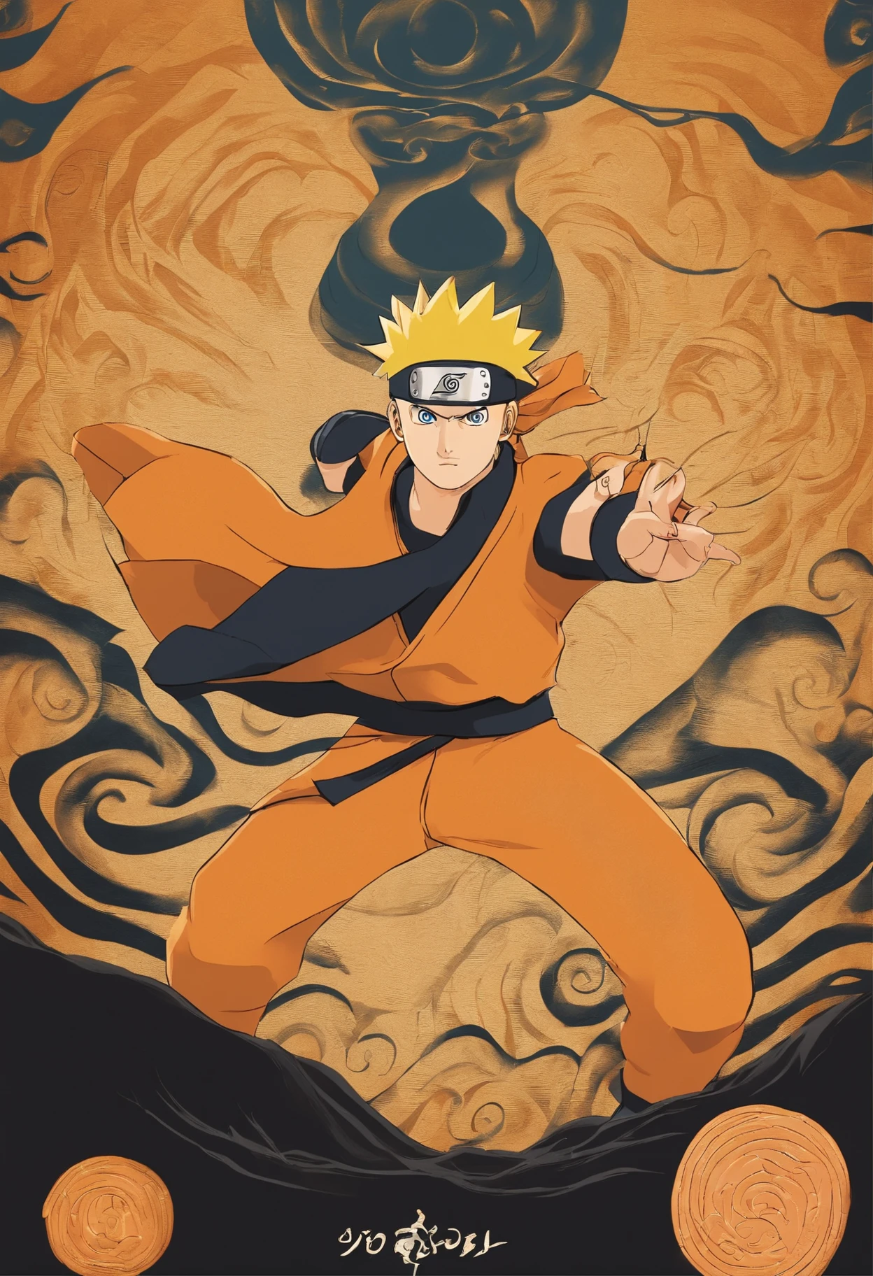 "Create a stunning movie poster inspired by Masashi Kishimoto's Naruto, mostrando al legendario Naruto Uzumaki en todo su esplendor."
