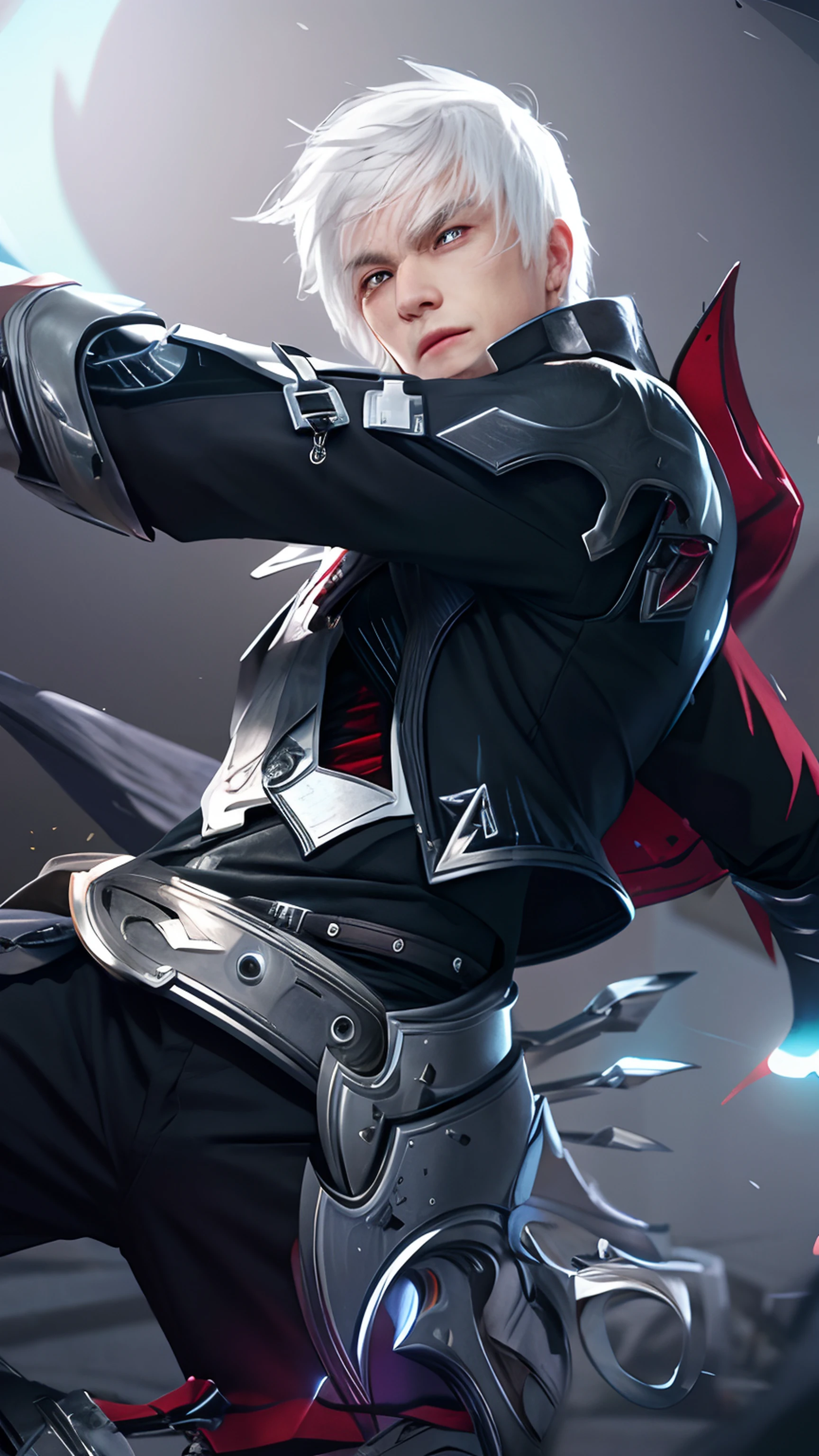 Ultra HD, detailed face, calm, 1 man , assasin, white hair