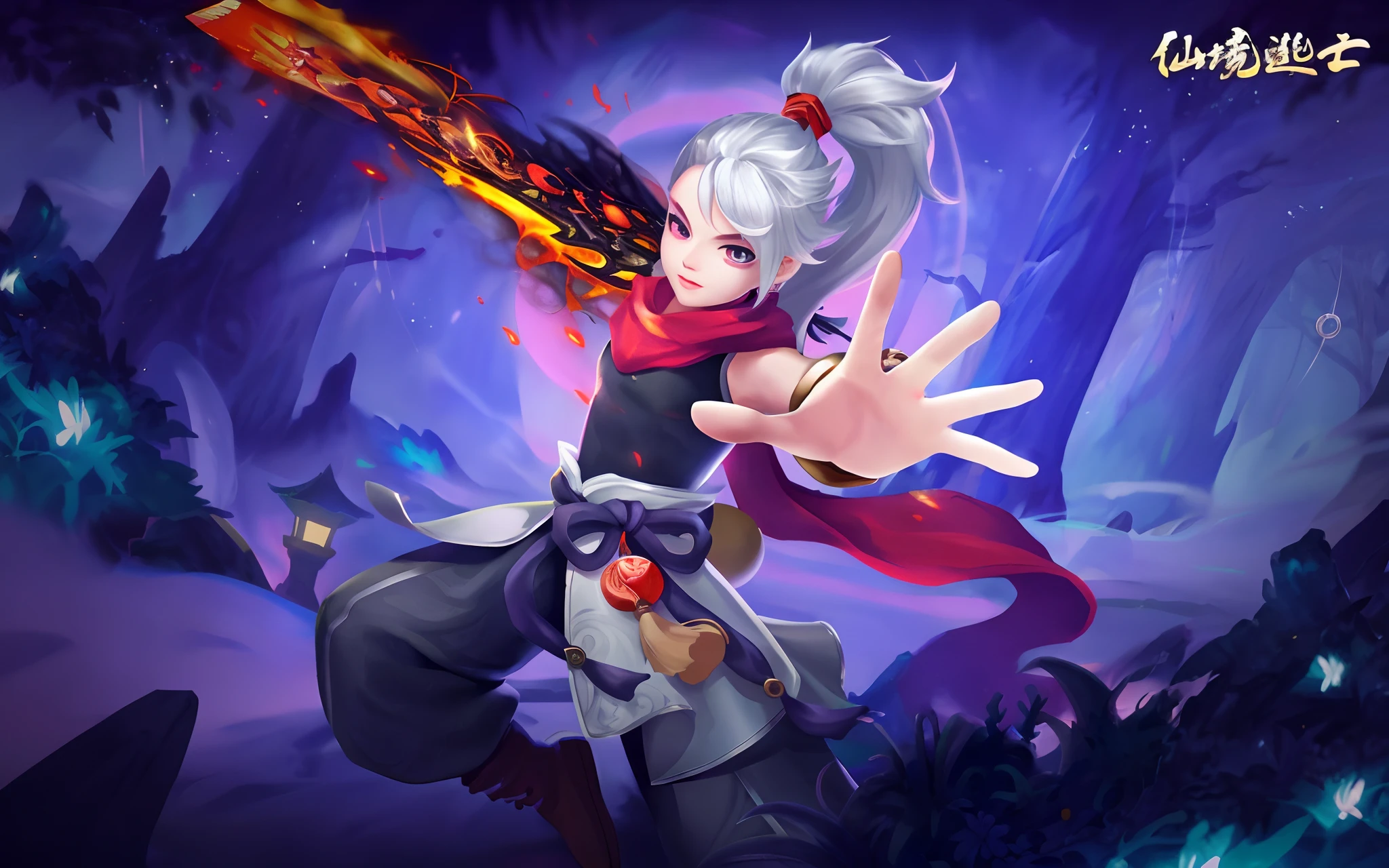 Anime characters with swords in the dark forest, Onmyoji detailed art, onmyoji, heise jinyao, G Liulian art style, xianxia hero, onmyoji portrait, epic mage girl character, Yun Ling, Official Splash Art, character splash art, inspired by Ju Lian, mobile legends, bian lian, inspired by Park Hua