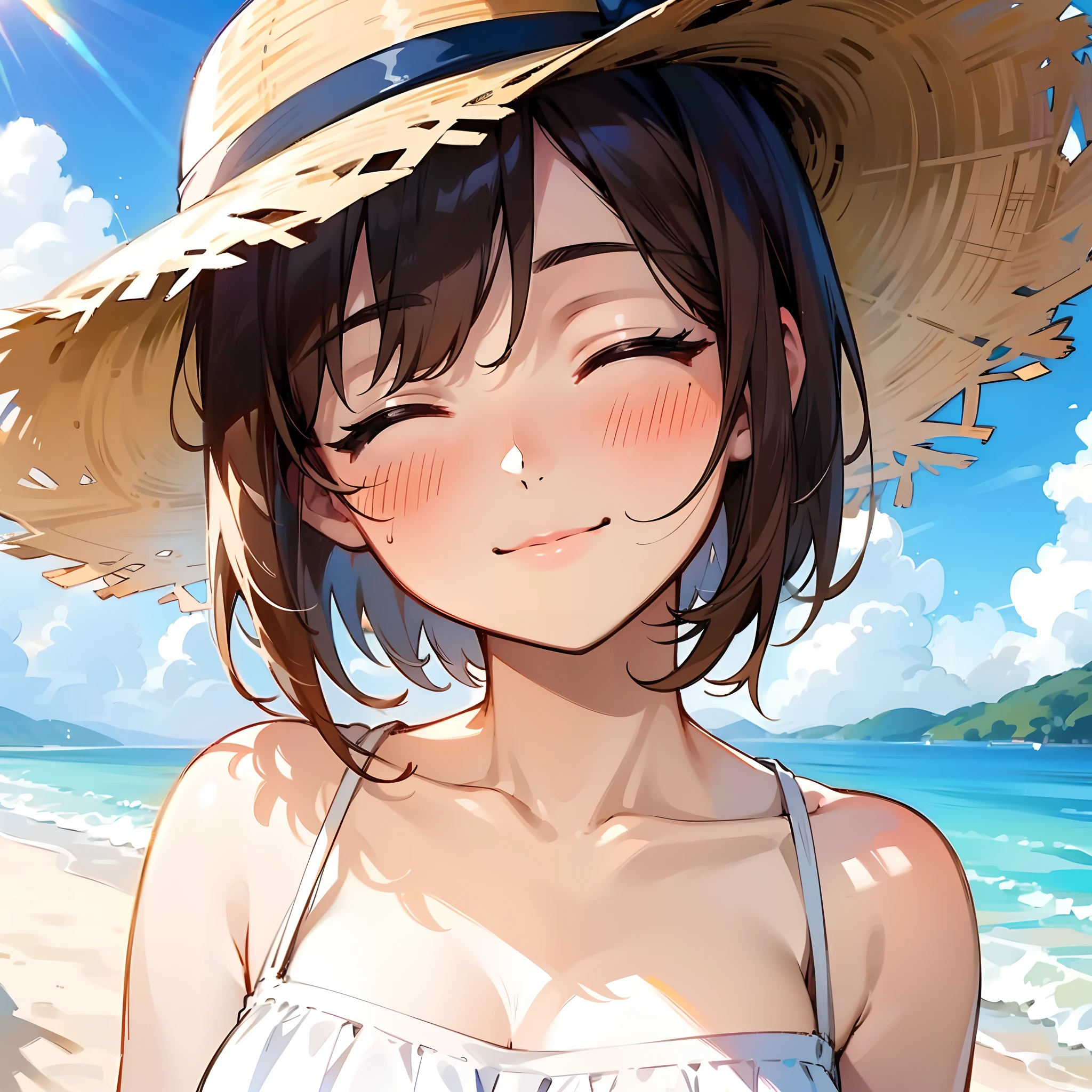 (Highest quality:1.2, Very detailed, up to date, Vibrant, masterpiece:1.2, Highest quality, Best aesthetics), smile, ((Face Up Shot:1.4)), 1980s style, 8K Ultra HD, Background Blur, smile, One Woman, Woman in bikini, Strong sunlight, Seaside, sunny, Summer sunshine, Wet Skin, Sandy Beach, Dynamic Angle, dynamic, Get excited, low length,
young