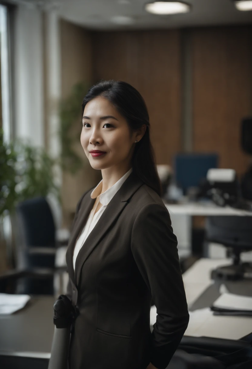 asian professional business woman standing in office with a Television fir a head 35mm