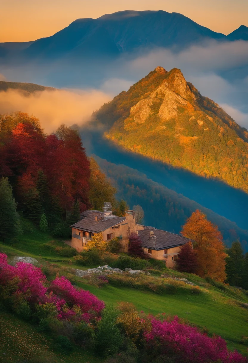 A house in top of a mountain and in the sky Universe can be seen