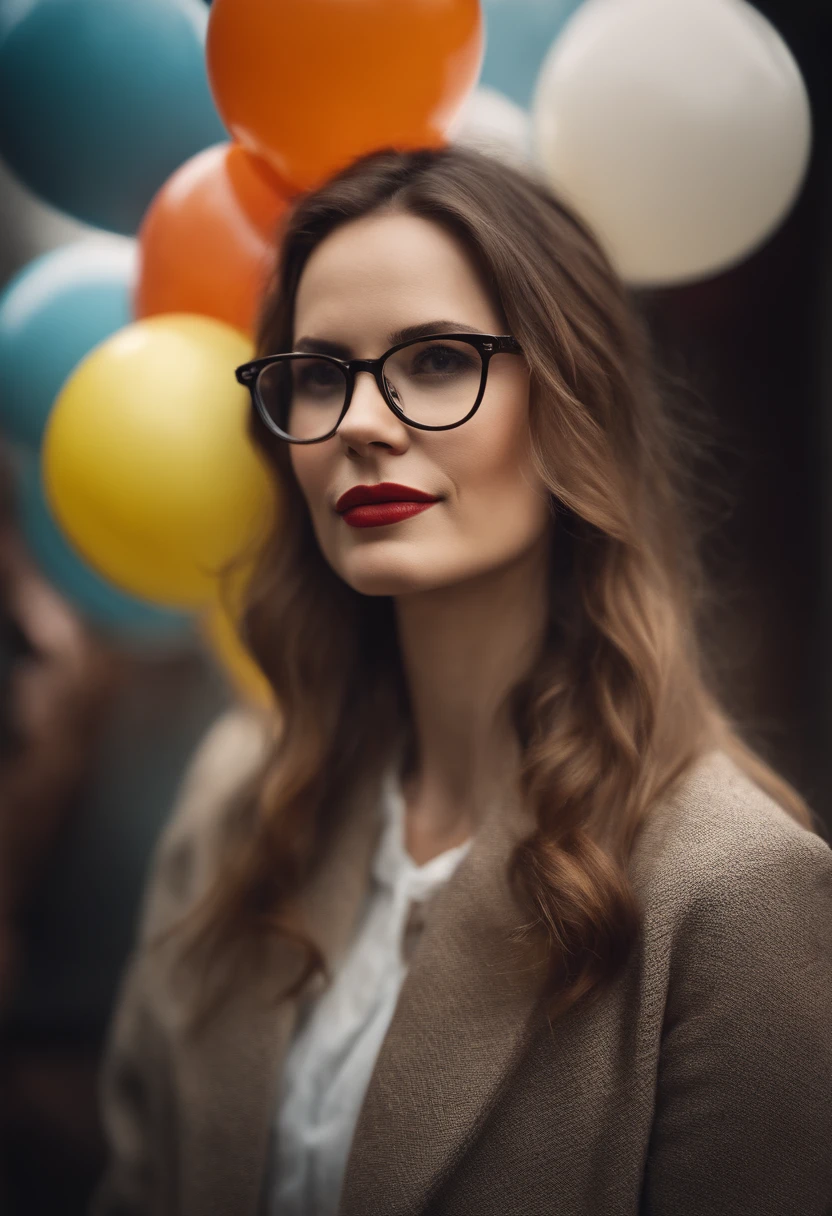 Woman at the party in glasses with balloons
