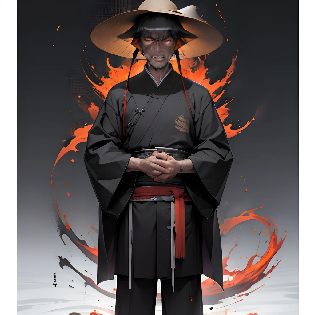 the night,Thin balding middle-aged man wearing a Chinese cloak,Slightly shorter stature,Cracking of the skin,Zombie skins,Dry and thin,The expression is fierce,bucket-hat,独奏,super-fine,hyper HD
