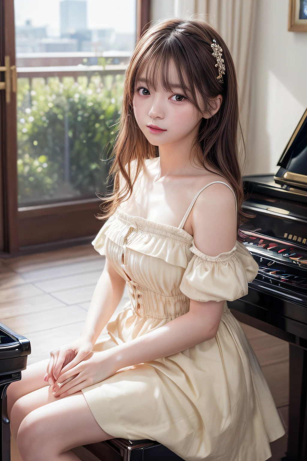 ((Top image quality、8K、​masterpiece：1.3))、Realistic high-quality photos、top-quality、a five years girl、Young face、Young body、piano