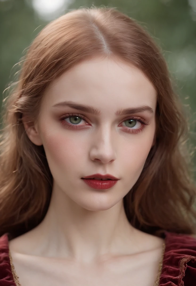 upper body of Vlada Roslyakova ,Russian Fashion Model, (((a deep reddish wound crosses her left cheek))) fair complexion, woman around 19 years old, natural white hair, distinctive green eyes, wearing kohl, slender and graceful, beautiful, candlelight in a medieval setting, ultra sharp focus, realistic shot, medieval female clothes, tetradic colors (scar:1.4)