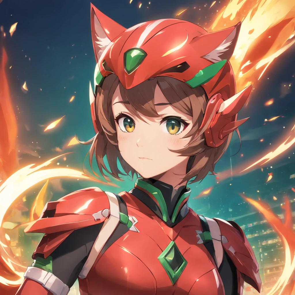 Cat Kamen Rider,Helmet in the shape of a locust element,Closed Face Shield,red colored,Flame element，faust，Chinese charactersa "firey" In the middle of the Kamen Rider belt，yugioh artwork, top-quality, tmasterpiece, hight resolution