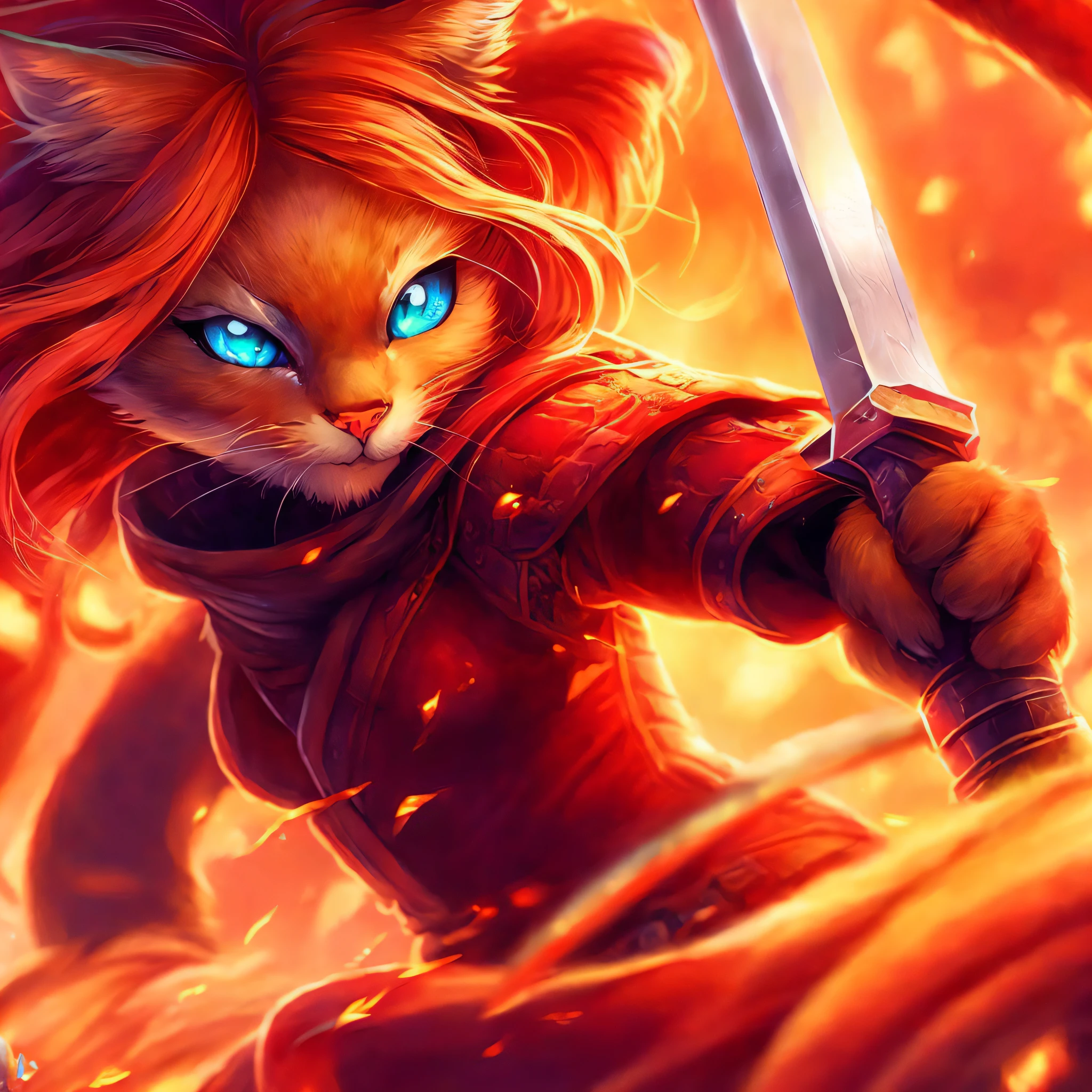 a close up of a cat with a sword in its hand, furry fantasy art, anthropomorphic cat ninja, cat warrior, warrior cats fan art, epic fantasy art style, graphic artist magali villeneuve, epic fantasy digital art style, furry art, very very beautiful furry art, epic fantasy style art, epic digital art illustration, tabaxi :: rogue