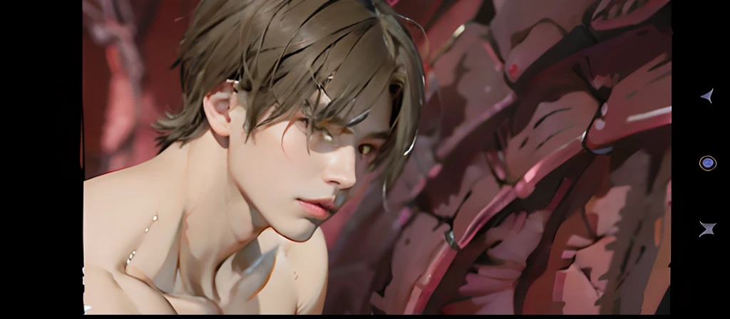 ultra realistic, high resolution, 8K, extremely detailed, ultra-detailed, good lighting, good shadow, handsome Japanese face, fierce face, tired expression, detailed expression, detailed hunter eyes, white skin, detailed body, detailed veined, tied up pose, shirtless, natural skin glow, shiny body, slim muscular, extremely detailed messy brown hair, shiny hair, ikemen 20 years old, sexy masculinity, soft muscle, young 20 YO, very sweaty on body, soft face, broad chest, broad shoulder, detailed soft blurry background, strong jawline, softboy, shadow area on eyes, extremely hd quality focus on face and body