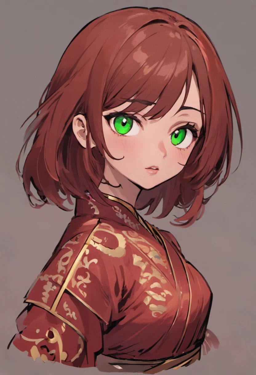 "Create the face of an Asian-inspired woman, Perdido, and Russian traits:
- Tamanho do rosto: 21 centimeters.
- Nose position: Centrado, 4 centimeters below the eyes.
- Tamanho do nariz: 3.5 cm, refinado e ligeiramente virado para cima.
- Tamanho da boca: 3 centimeters, with plush, well-defined lips.
- Detalhes dos olhos: almond-shaped, olhos verdes, 2.5cm diameter, Angulado a 10 graus, com uma curva sutil.
- Tez radiante de bronze, evocando um brilho beijado pelo sol.
- Cabelos curtos e ruivos, 10cm de comprimento, Framing the face with elegance.
- Ensure hyper-realistic rendering with an 8K resolution."