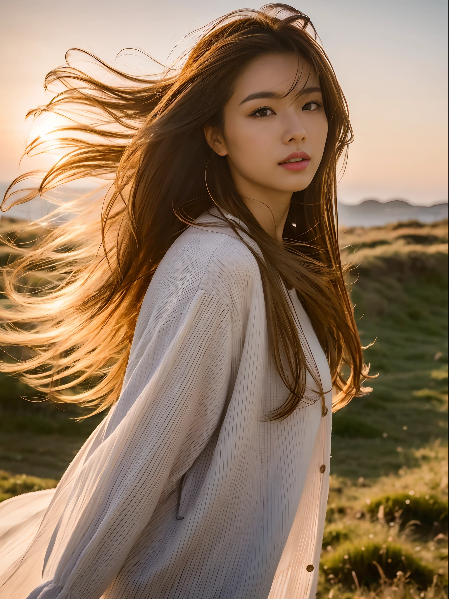 windblown hair, Best quality, 8k, 32k, Masterpiece, Photo of Japanese woman