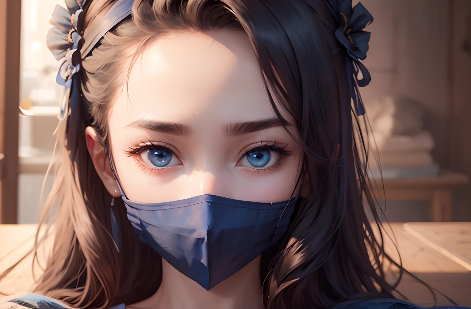 dark blue cloth mask, blue mask, cloth mask, no foldings, no shadows, cloth