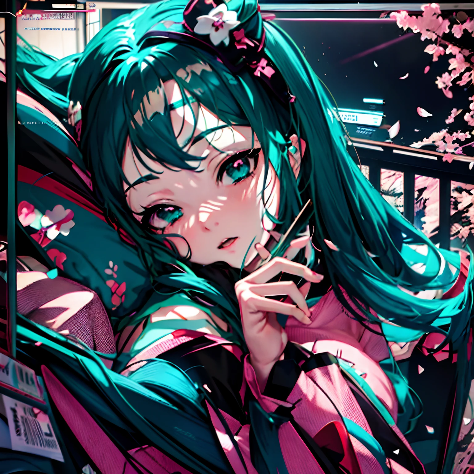 anime girl with teal hair and brown eyes laying in bed, anime style 4 k, anime art wallpaper 8 k, anime art wallpaper 4 k, anime art wallpaper 4k, anime girl with teal hair, anime wallpaper 4k, anime wallpaper 4 k, mikudayo, portrait of hatsune miku, 4k anime wallpaper, anime styled digital art