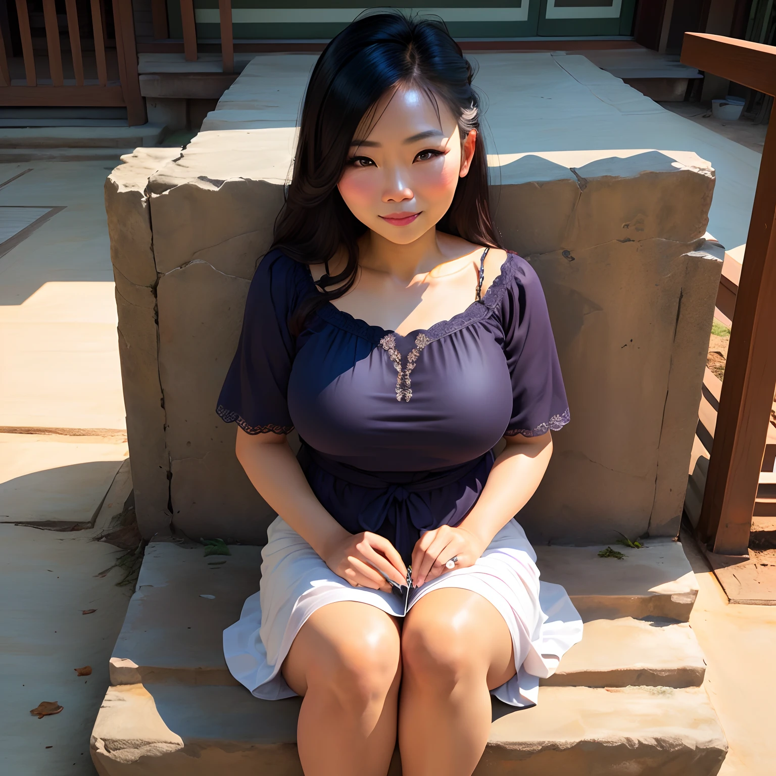 a Burmese girl is sitting, super heavy big chest, super heavy big boobs, big tits, super big ass, without bra, without underwear,