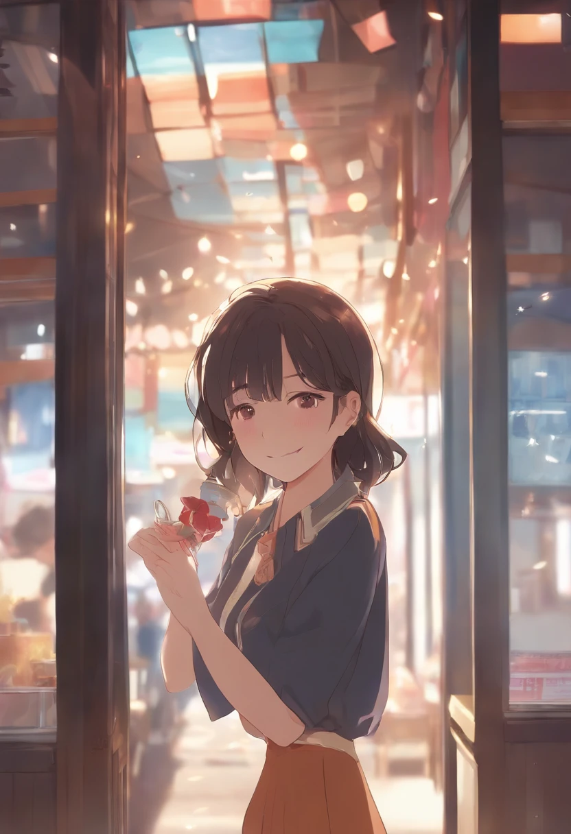 Absurd resolution, high resolution, (Masterpiece: 1.4), Super detailed, (1 woman: 1.3), (Solo: 1.4), Fireworks, a short bob, a short bob, komono, Looking back, closing her eyes, Smiling, Light, Makoto shinkai style, Ultra-close-up of the face, super fine illustrations, Vivid colors, Cinematic light, Exciting lighting production, Attention to detail, Vivid colors, Hairpins, komono, Side rooms, Looking back, cheerfulness, Smile, From below,