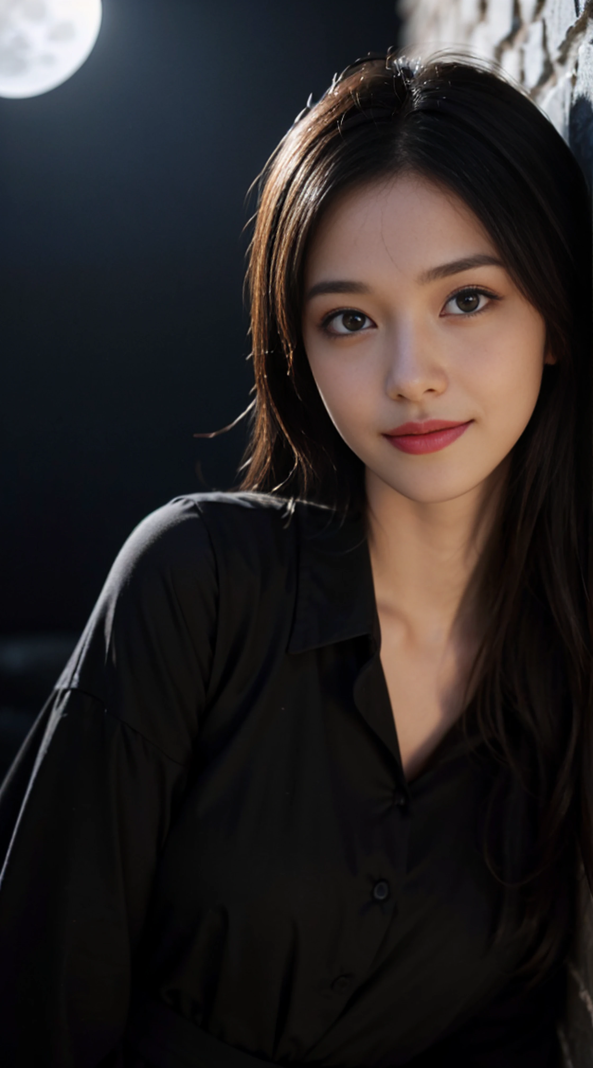 8K, Top Quality, Intricate Details, Ultra Detail, Ultra High Resolution, Masterpiece, random angle, Slender, Smile, (Makeup: 0.4), (Fluffy Blue Eyes: 1.21), blue Eyes, looking at viewer, ((full body)), 1girl, solo, 1 girl, (( full body)), close up shot, , ((tall)), (((fit body))), (((slim face))), sharp face, sharp eyes, (((black hair, long hair, )) , (detailed face), sharp face, small lips, windy ,
(( )), (abaya)), detailed face, detailed breast, , large breast, detail ass, , Beautiful girl with accentuated slender abs: 1.4, Six Pack Abs: 1.4, Bust Botox, Big, Perfect Body, detail leg, (( moonlight)), top of mountain