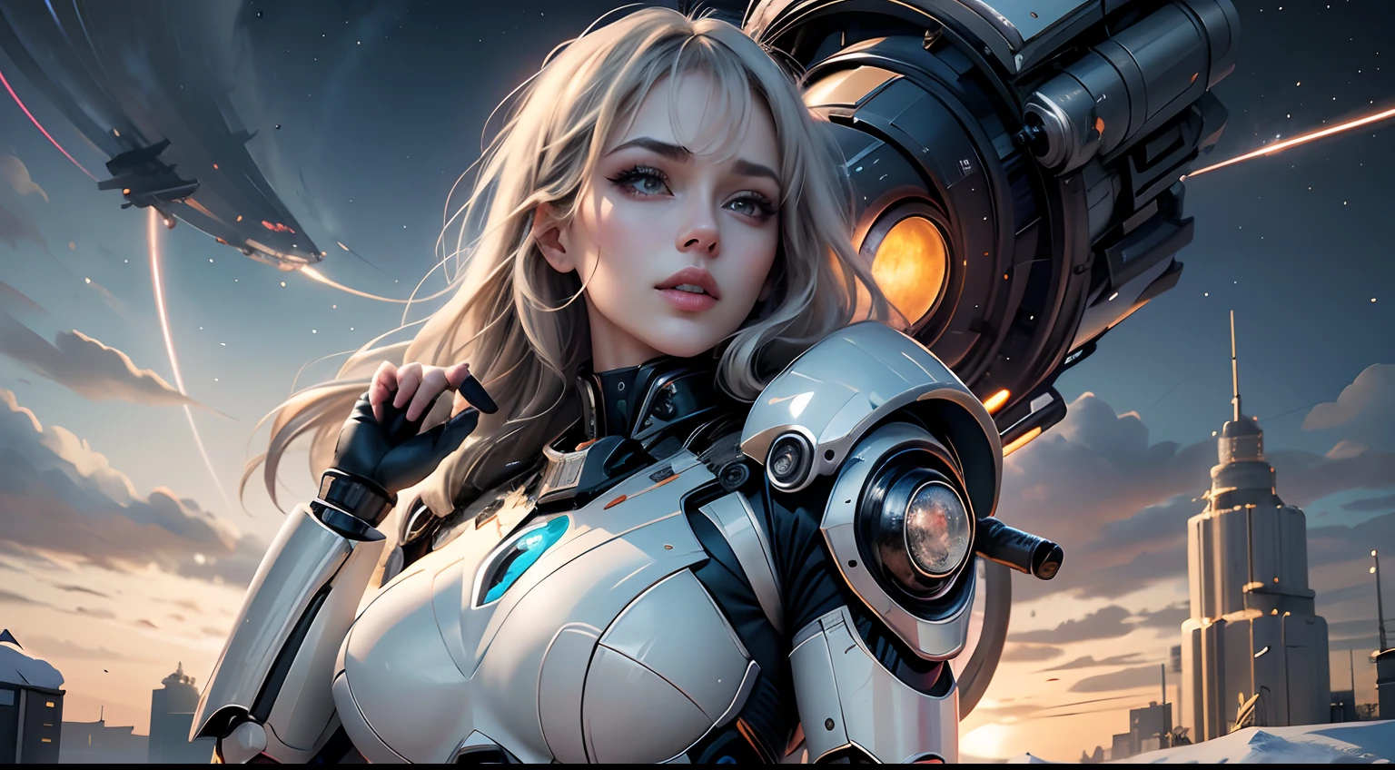 realistic visual effects,attractive beautiful,dramatic contrast,Gentle lighting,Delicate warmth,the soft light,hyper HD, Extremely colorful,best qualityer,perfect female shape,HighDynamicRange,long eyelasher,Unbeatable masterpiece,Snow-whiteskin,putting makeup on, Sexy goddess,Large metal mechanical gears,Strange sky,8K high quality,A pair of big eyes are beautiful and moving,White skin,Makeup,Sexy outfit, 【Background with】Large gold gear,Doomsday ruins,Giant tornado,The setting sun burns the clouds,Multiple planets,The end of the world,Multiple planets,Mards,Jupiter,Lightning Thunder, Mercury,Strange sky,Giant tornado,Blue light,salama,Large flying machines,Cool car,Time Tunnel,nuclear power plant,Futuristic car,Cool headlights