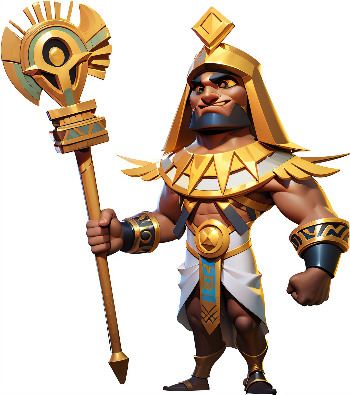 Clash Royale style，Close-up of cartoon character holding a big sword, God of Egypt, legendary god holding spear, God of Egypt, egyptian warrior, God of Egypt, an undead desert lich pharaoh, angry god anubis, Pharaoh, storm egyptian god, Holding a scepter, egyptian samurai, Wind Egyptian God, Pharaoh's clothes, desert fighter ancient mage, Osiris, pharoah