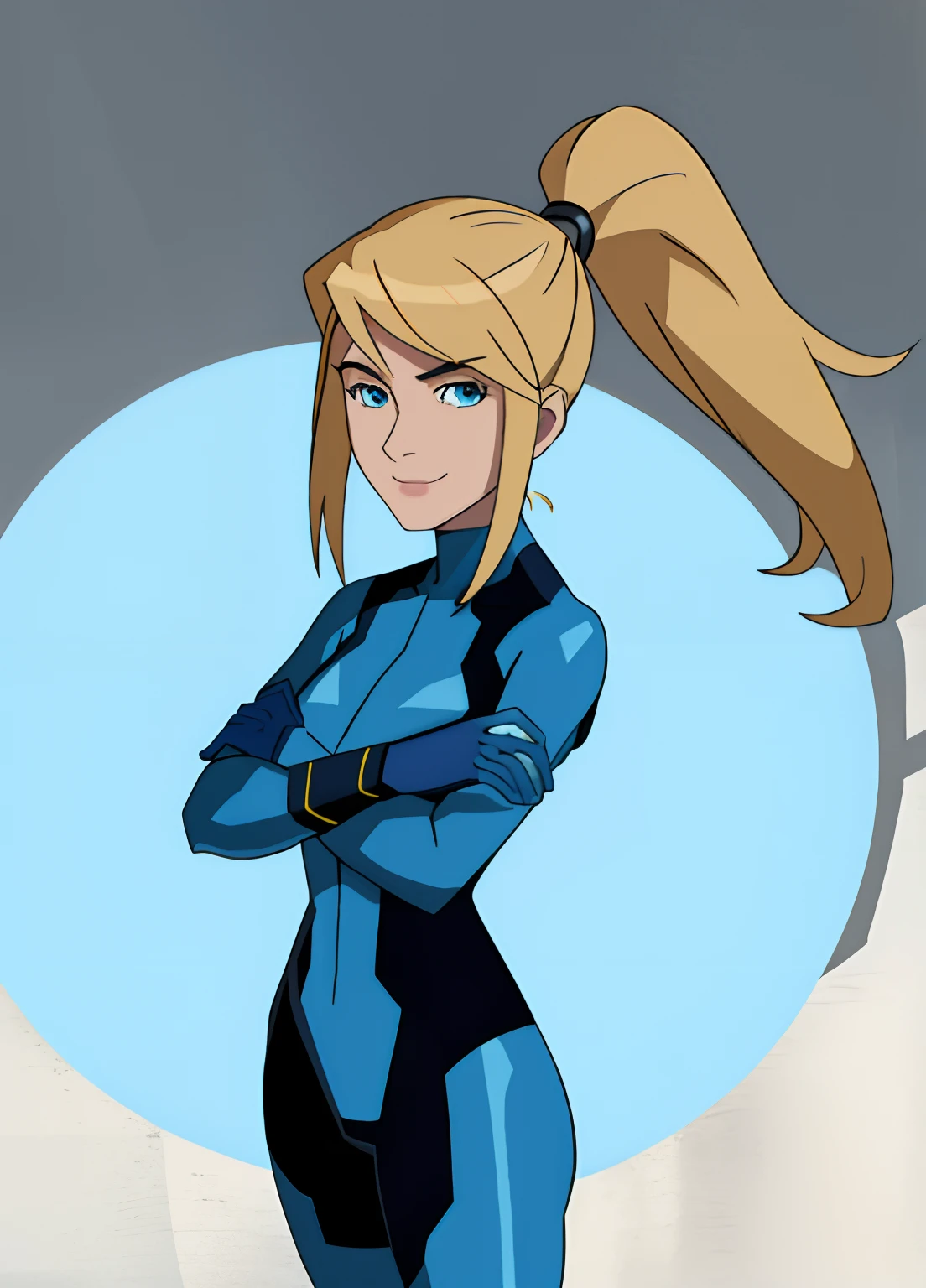 samus aran, ponytail, hair tie, blue gloves, ((blue bodysuit)), high heels (masterpiece, best quality:1.4), (modern days), (cowboy shot), 1girl, solo, pov, stunning girlfriend, (standing:1.1), elegant face, beautiful face, highly detailed face, highly detailed skin, medium breast, smug smile, looking at viewer,16k hdr, curvy, holding pikachu, ben10af