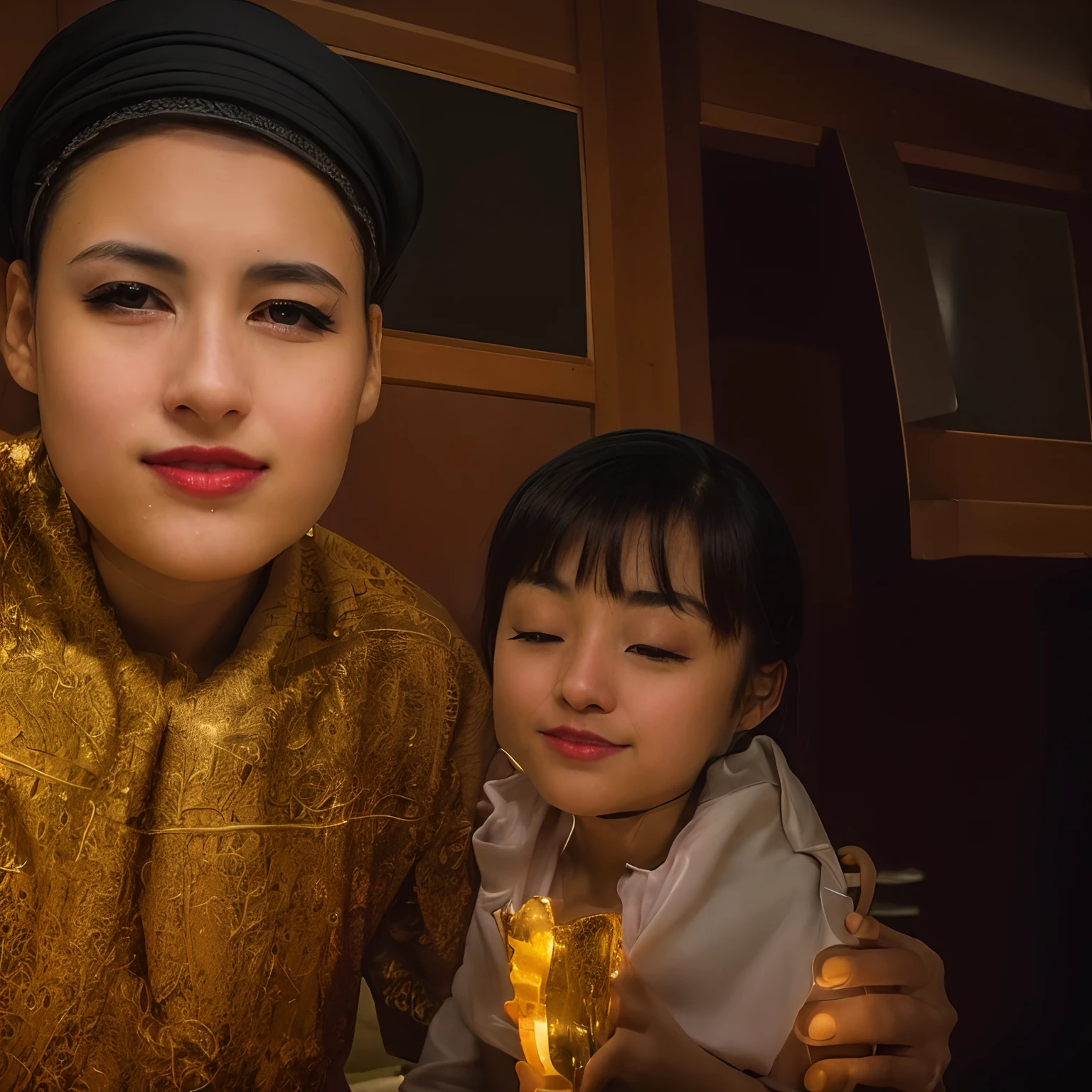 Photo of a 22-year-old Japanese girl, Detailed facial features, Beautiful Detail Face, a perfect face, Dreamy expression on his face, high skin detail, White skin texture, A detailed eye, seductive eyes, inviting eyes, Beautiful eyes, full red lips, Hourglass body, the perfect body, Skinny, Petite, Red , showing back , , little chest, sitting, Hijab, Shawl hijab, elegant, sexually suggestive, sex appeal, seductive gaze, bed room, Submissive, Fantasy environment, Magical atmosphere, Dramatic style, golden hour, cinder, soft-lighting, voluminous lighting, Realistic lighting, Cinematic lighting, natural lighting, Long-exposure tracks, hyper detailed, sharp-focus, bokeh, Masterpiece, a  photo of a, Award-winning, epic character composition,key light, back light, soft natural lighting, photography 800 iso film grain 50mm lens RAW aperture f1.6, Highly detailed, Girl, full - body, full body view, shooting full body, full body photographed