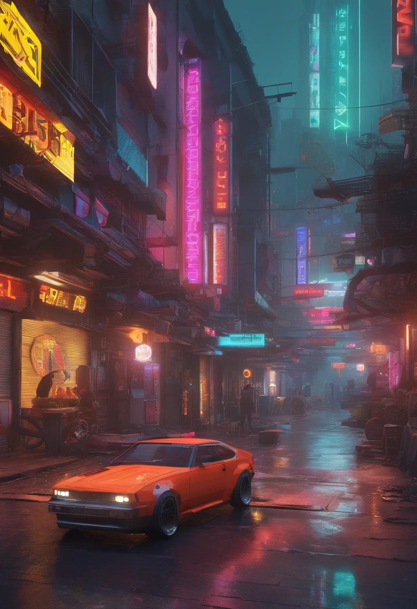 The Car,cyber punk perssonage,nighttime scene,城市,vectorial