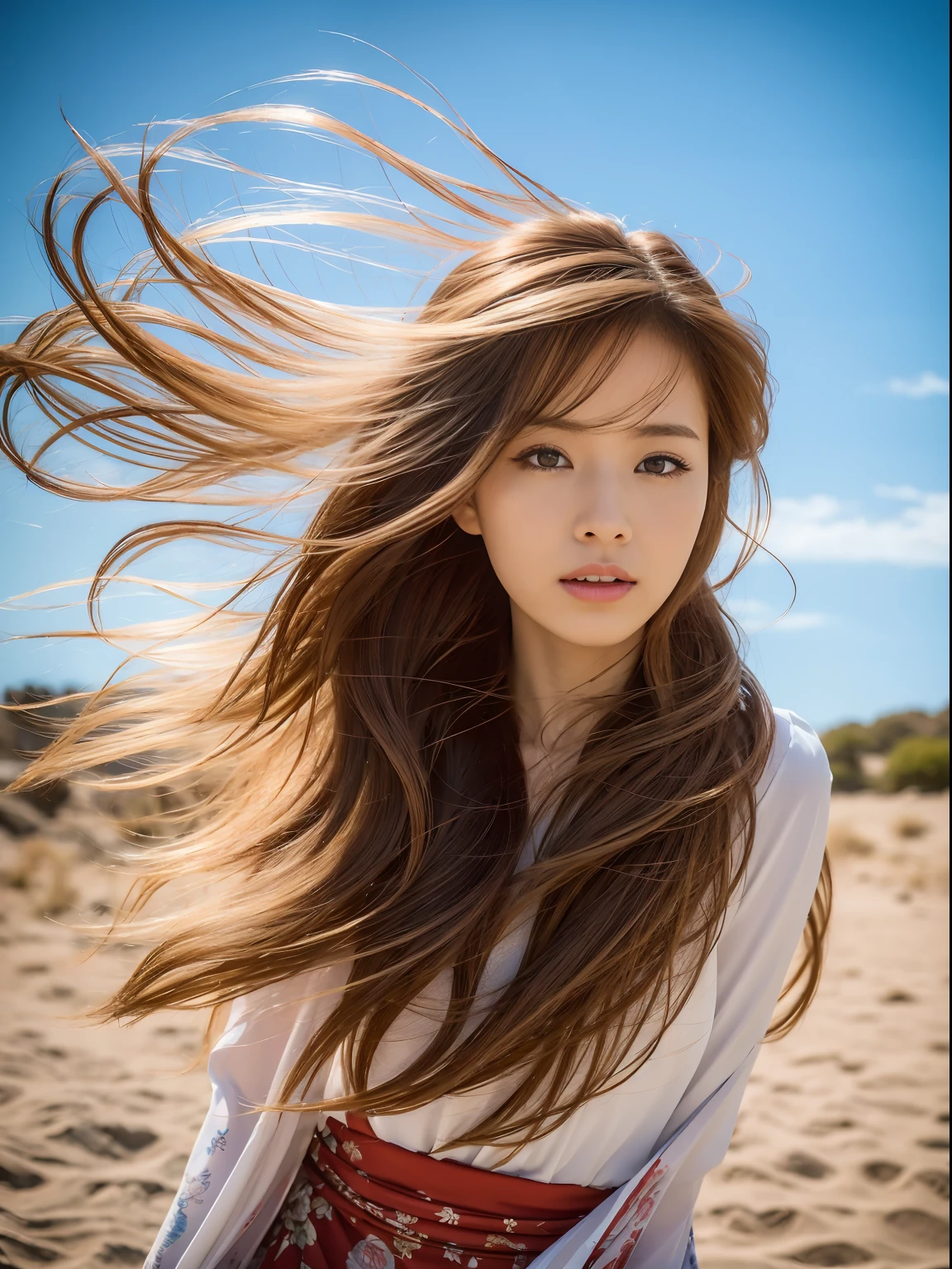wind blown hair, Best Quality, 8K, 32K, masutepiece, Photos of Japan women