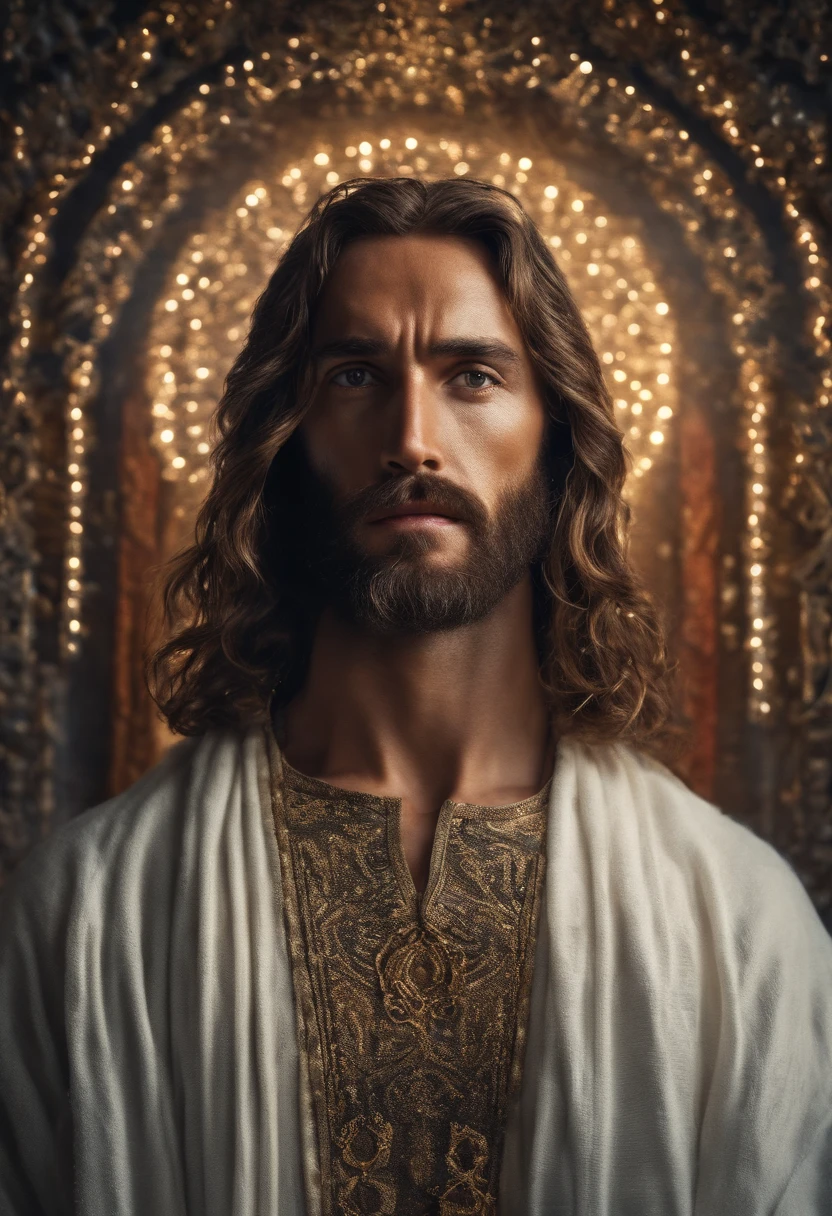 (symmetry),centered,a ((close)) up portrait,(Jesus),a very thin white prime man with long hair and a beard,wearing a long white robe,35mm,natural skin,clothes detail, 8k texture, 8k, insane details, intricate details, hyperdetailedhighly detailed,realistic,soft cinematic light,HDR,sharp focus, ((((cinematic look)))),intricate, elegant, highly detailed