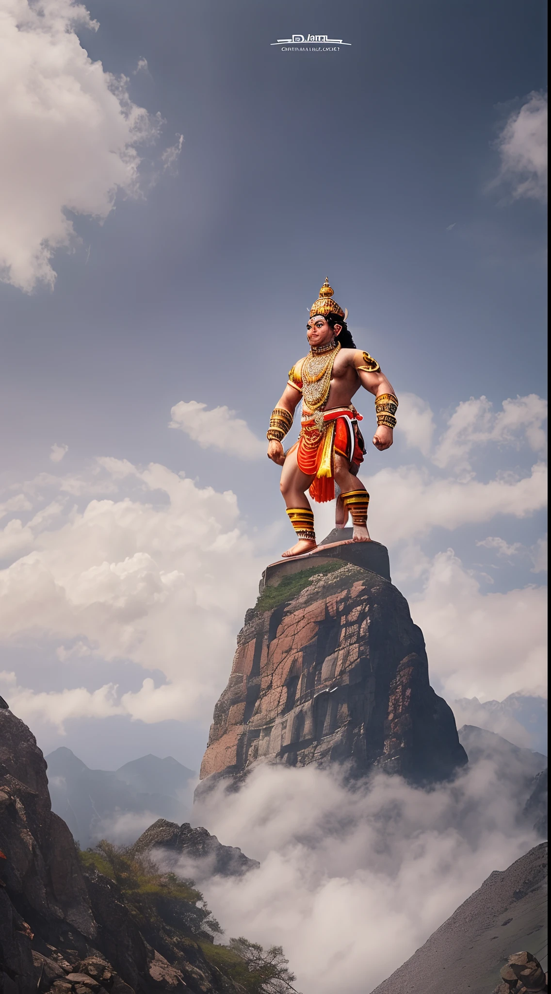Lord Hanuman ji standing at top of the mountain, full hd , realistic and powerful pixels