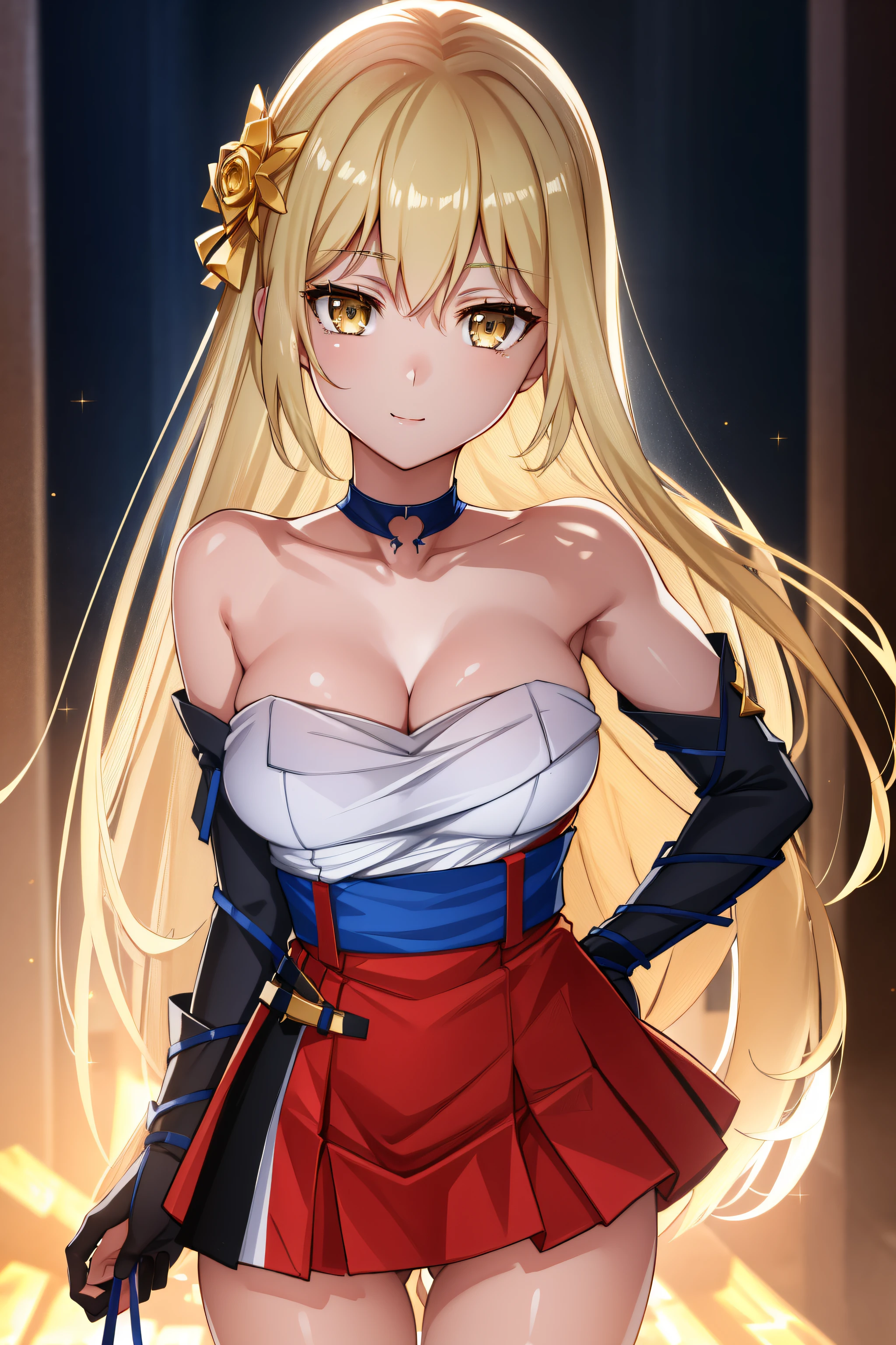 (Night:1.7), Japan, Tokyo, CityView, Before Window,
Standing at attention,
red_choker,cleavage, collarbone,bare_shoulders,black_Pencil_skirt,White_shirt,bare_arms,
aiz wallenstein, blonde hair, hair between eyes, hairband, long hair, (yellow eyes:1.5), sidelocks,
1 girl, 20yo,young female,Beautiful Finger,Beautiful long legs,Beautiful body,Beautiful Nose,Beautiful character design, perfect eyes, perfect face,
looking at viewer,,seductive anime girl.teasing smile,
NSFW,official art,extremely detailed CG unity 8k wallpaper, perfect lighting,Colorful, Bright_Front_face_Lighting,
(masterpiece:1.0),(best_quality:1.0), ultra high res,4K,ultra-detailed,
photography, 8K, HDR, highres, absurdres:1.2, Kodak portra 400, film grain, blurry background, bokeh:1.2, lens flare, (vibrant_color:1.2)
(Beautiful,large_Breasts:1.4), (beautiful_face:1.5),(narrow_waist),(perfect hands, perfect anatomy)