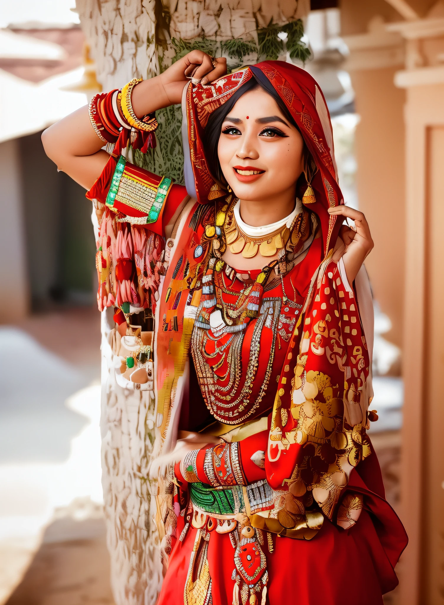 araffe woman in traditional dress posing for a picture, traditional beauty, traditional clothes, traditional dress, traditional costume, wearing an elegant tribal outfit, wearing traditional garb, traditional clothing, traditional makeup, wearing authentic attire, very beautiful enga style, traditional photography, idian dress, wearing beautiful clothes, traditional, traditional female hairstyles