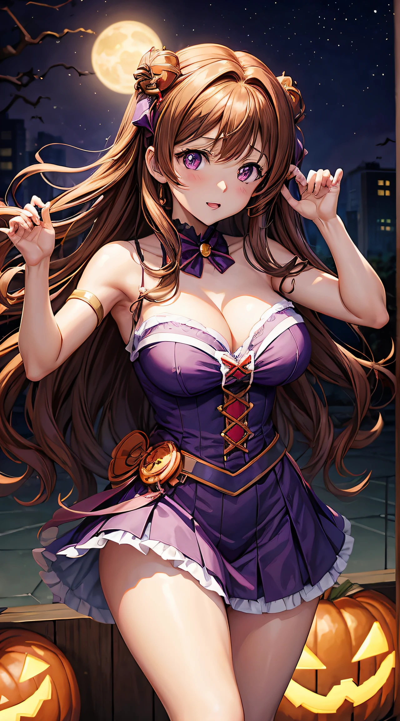 Best Quality, 1 Girl, Reina Kousaka from Sound! Euphonium Anime, Purple Night Sky, Halloween, Vampire Cosplay, Art style from Sound! Euphonium Anime, Bigger breasts and waist, no fat, No NSFW