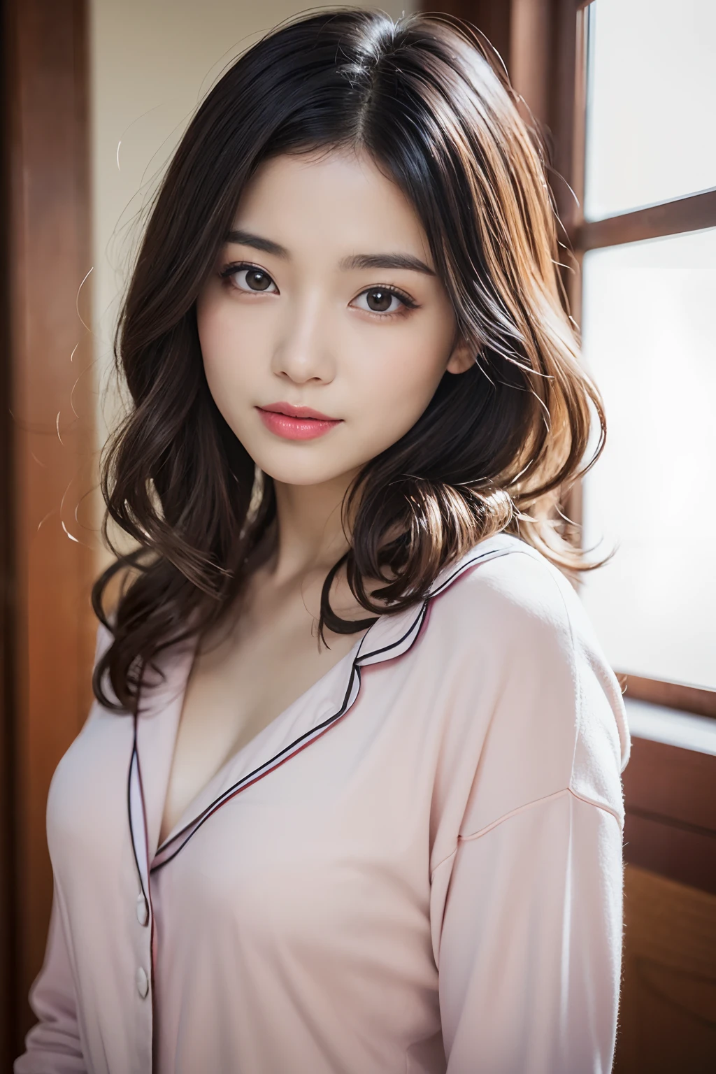 a baby face、Lori、15yo student、childish、Huge breasts、s Pajamas、legs are long、The constriction is amazing、FULL BODYSHOT、stroll、naturey、Colored leaves、Elegance、seduce sexy、Seductive face、Close up looking at camera、Turn right