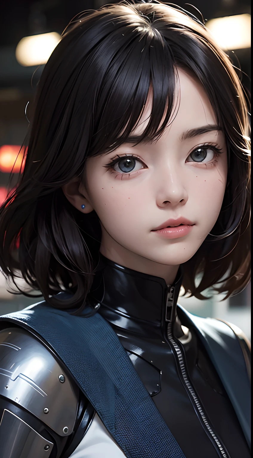 Katsuhiro Otomo, Kate Greenaway, Margaret Tarrant, Japanese Anime, Mysterious Bizarre Fantastic Surreal Sci-fi Fantasy Proliferating Machines Machine Life Network Future City Tokyo Girl on a motorcycle, super fine lines, detailed face, detailed hands, hyper detailed high resolution high definition high quality masterpiece, girl turning head slightly to look at viewer directly, depth of field, cinematic lighting, sharp focus