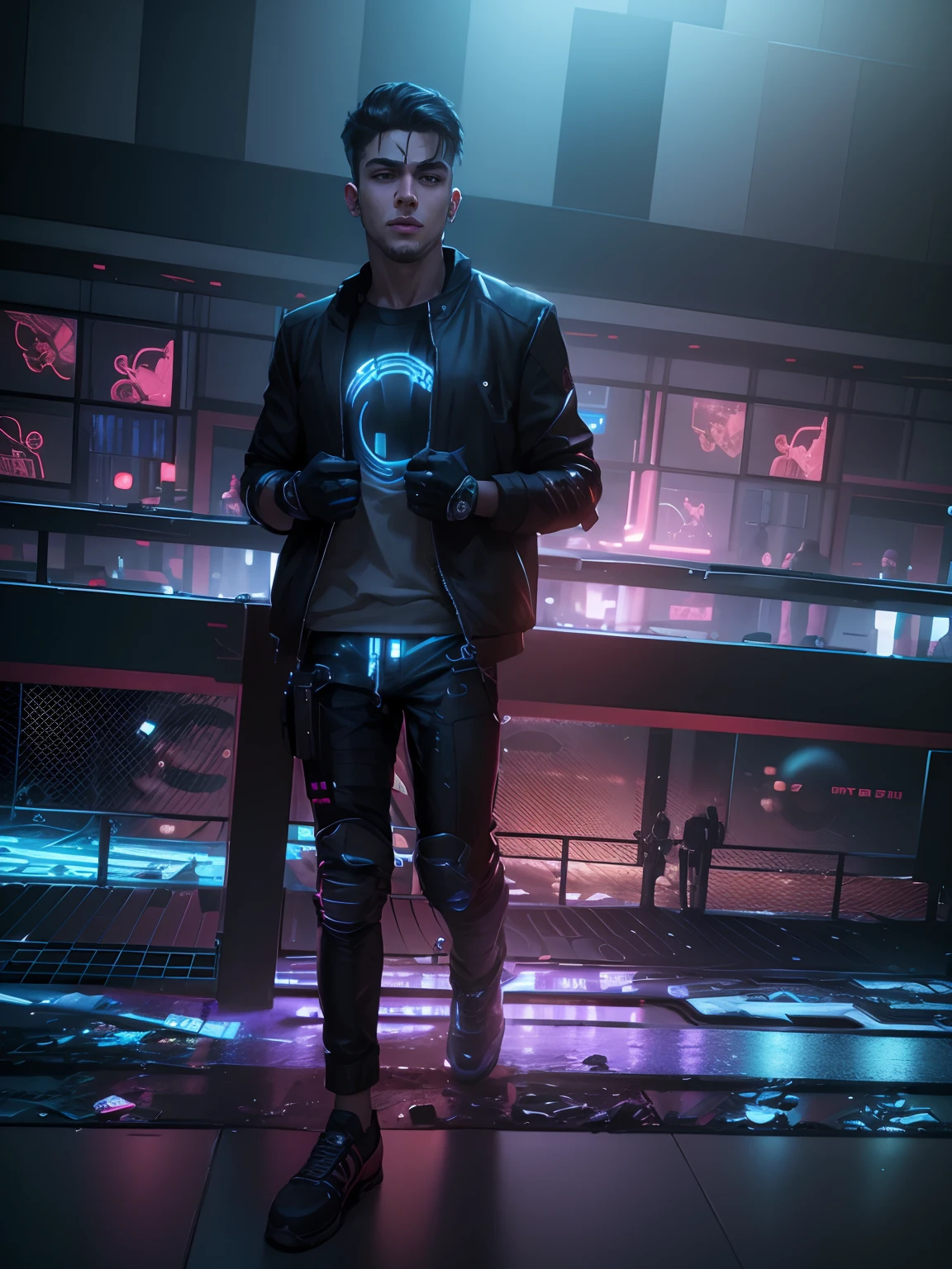 Change background cyberpunk handsome boy, realistic face, 8k, ultra realistic