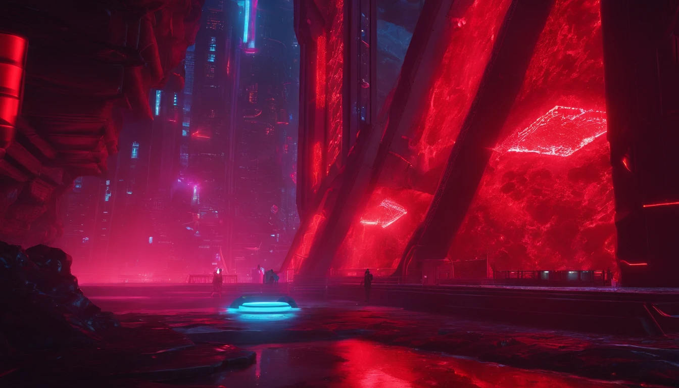 Showcase a scene of mine cave full of red stones, featuring cave with red stones, and the potential for interstellar cave full of red stones. 8k