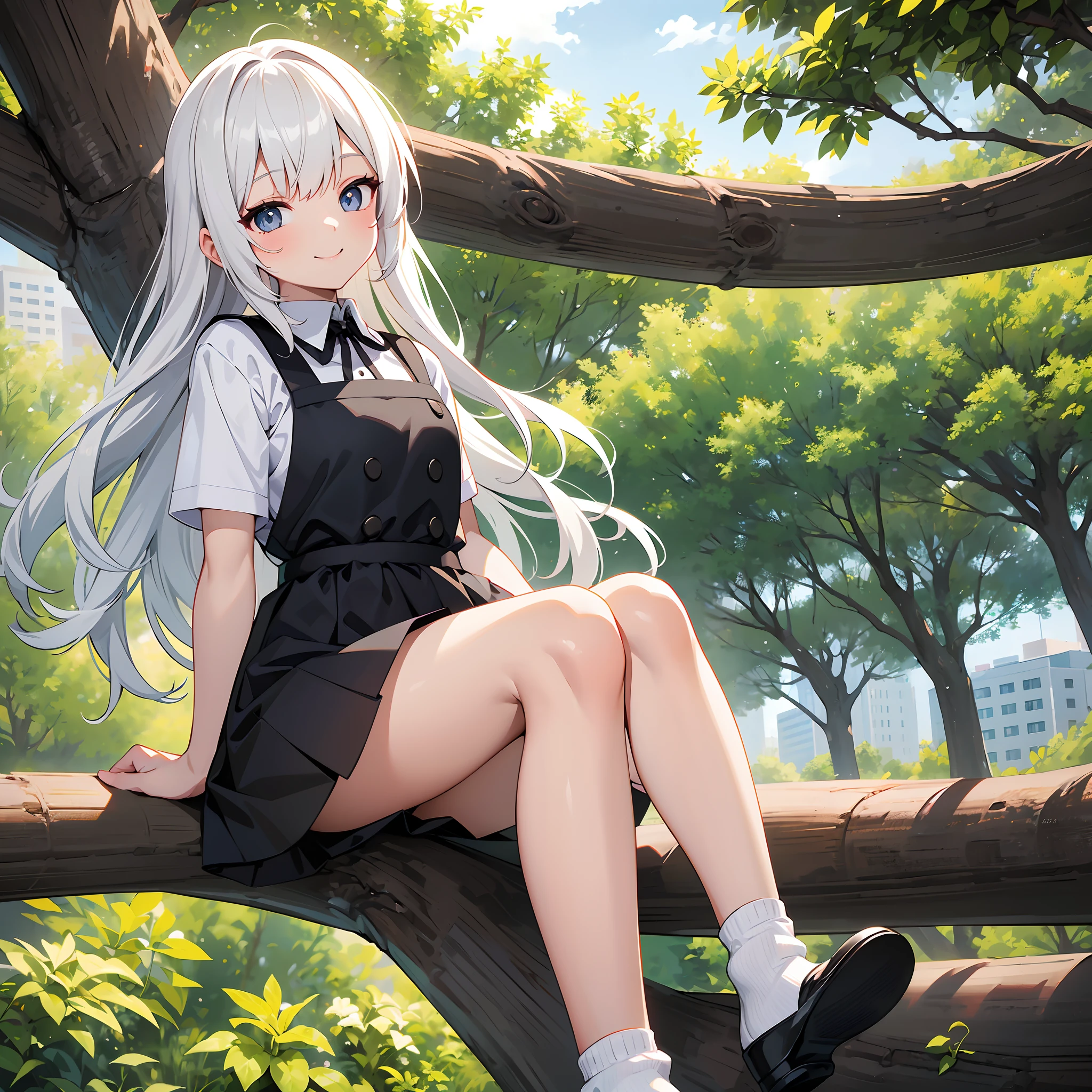 Anime girl sitting on a tree branch in a park - SeaArt AI