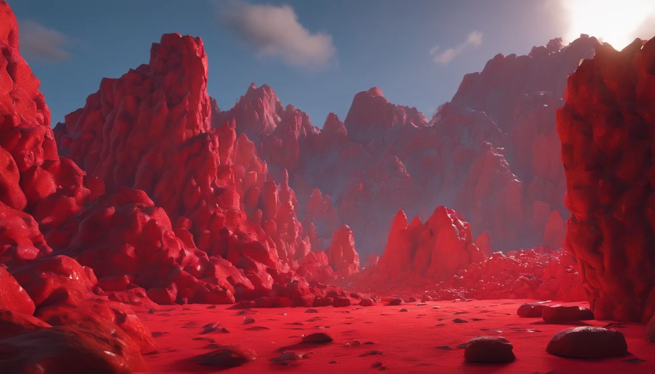 Showcase a scene of mine cave full of red stones, featuring cave with red stones, and the potential for interstellar cave full of red stones. 8k