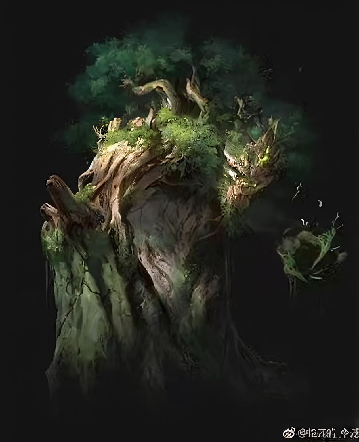 Close-up of a tree,Moss on the face, treant, ent treant dryad, but, tree druid, Entes, spirit of the forest, environment artist, treebeard, forest soul, God of the forest, Fantasy Tree, age-old tree, concept art of a dark forest, Evil Tree Wizard, yggdrasil, environment concept art,4K