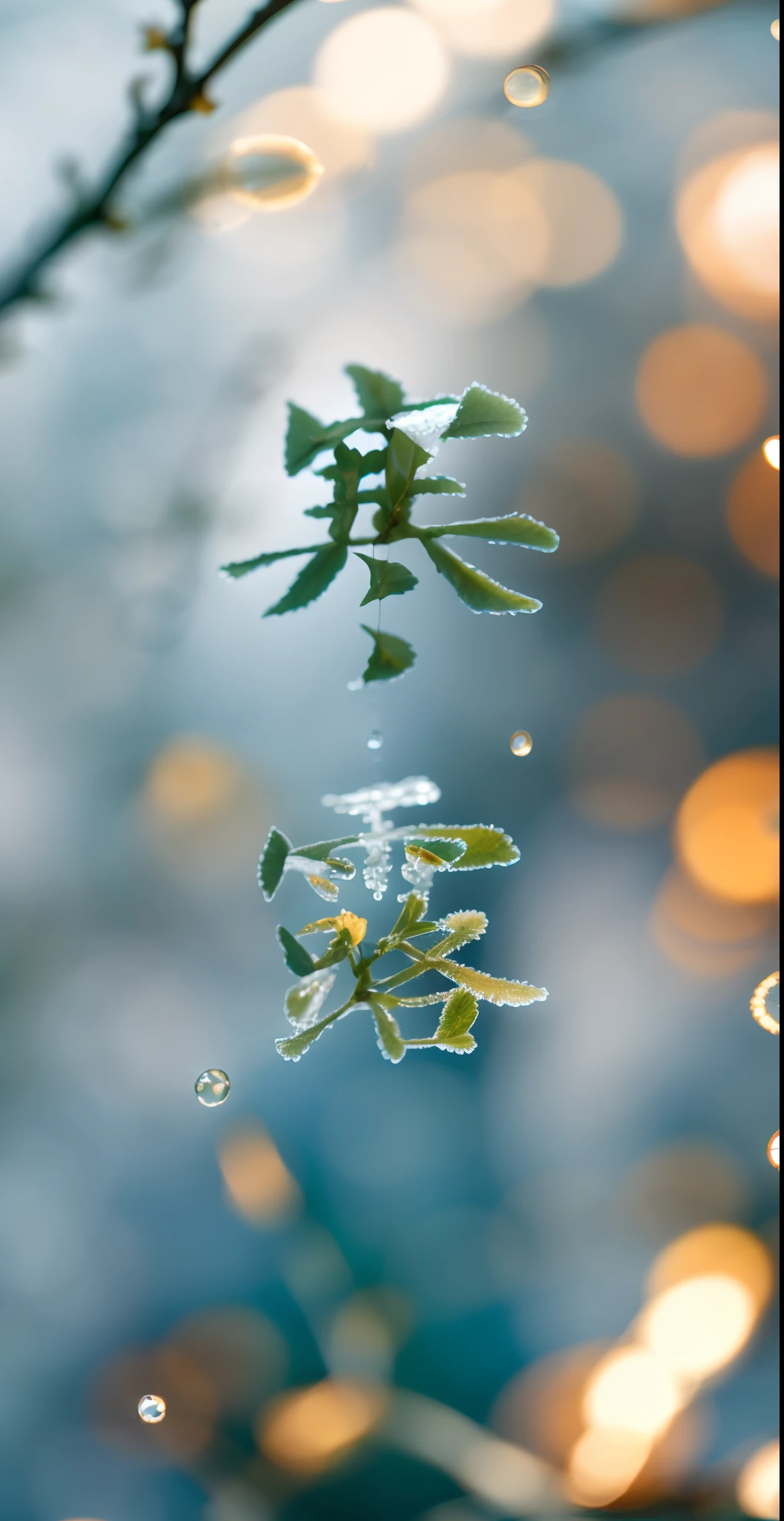 Eau，cleanness,crystal-clear,cleanness，white colors，Dewdrops，waterface，8K，high-definition picture quality，Dead branches，autumnal，Frost