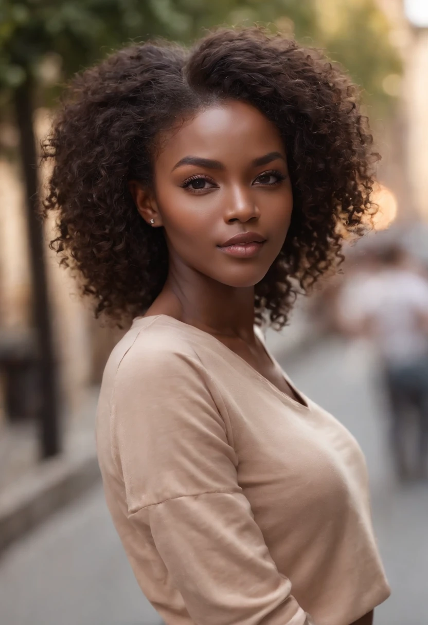 ((Dark African skin, Very deep ebony skin)), ((Its beauty is undeniable)), ((cute excited face)), ((Hyper detailed perfect eyes,)), ((pose mignonne)), ((Langue sortie)), ((Attirant )), sexy, (( Tight knit shirt, shorts courts sexy)), ((Afro curly African hair afro ponytail afro,)), (( peau)), ((debout, vue de face)), ((toucher ses propres jambes dans une pose sexy)), ((dehors, Ville publique)), CGI ciblé, Fotorrealista, High detail, Realstic, Master part, Absurde, Best quality, Hdr, highly quality, high-definition, extremly detailed, 8k wallpaper, intricate high detail, 8K UHD, Full-HD, (photo realist:1.2), contraste, intense illumination, lighting cinematic, natural lighting, hard light, contre-jour, Illumination globale, occlusion ambiante