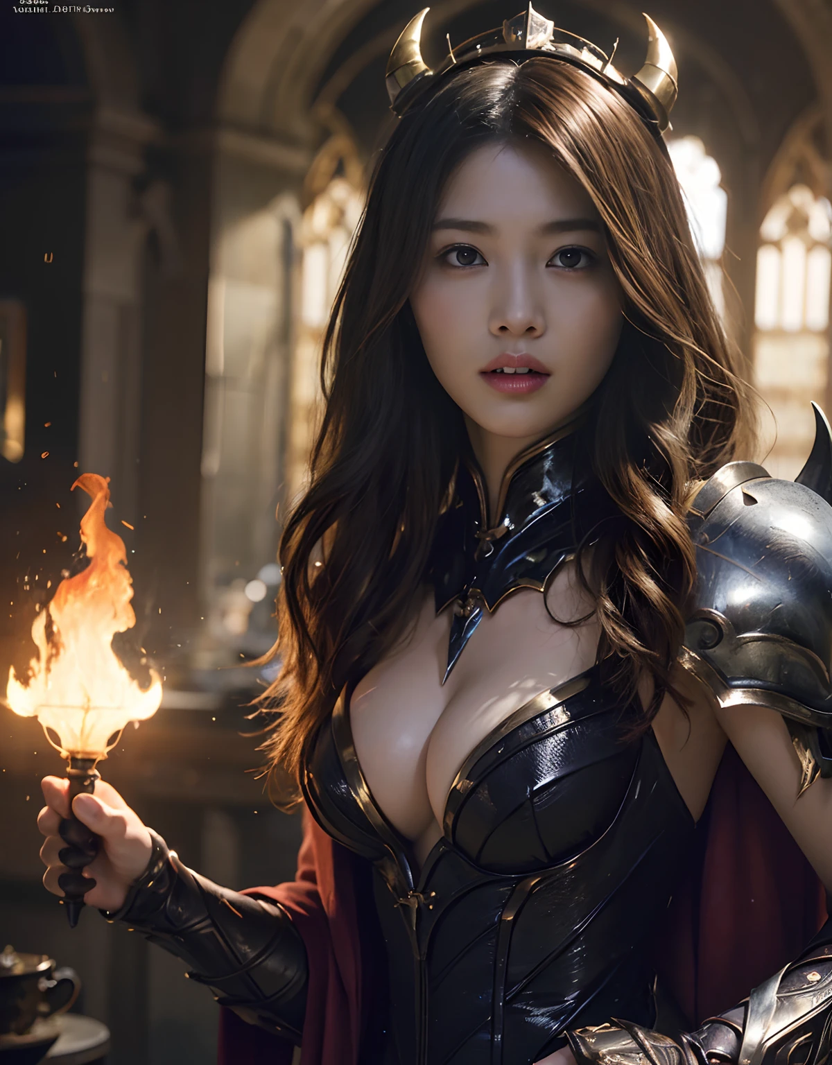 (One Knight Girl)、top-quality、masterpiece、超A high resolution、(Photorealsitic:1.4)、Raw photo、1人、(Wear the Dark Knight's Armor)、glowy skin、(Random hair),(((Dark Fantasy)))、Fight with beautiful swords and shields、(((Mystical expression))),(((Have a gorgeous and long magic wand))),(Gorgeous gold metal body)、(Fight goblins、ogre、Fierce battle with orcs),(Fighting strong enemies)、Fight fiercely、(Background of decaying dungeon ruins)、(Ultimate Beauty)、(Detailed knight's helmet)、(Fighting Demonic Beasts)、(Wizard Hat)、((super realistic details))、portlate、(Strong giant demon beast background),globalillumination、Shadow、octan render、8K、ultrasharp、Colossal tits、Raw skin is exposed in cleavage、metals、Details of complex ornaments、Japan details、highly intricate detail、Realistic light、(Mystical expression),CGSoation Trends、Red Eyes、radiant eyes、Facing the camera)、Gundam、Small LED、Toostock、(Background of the mutation)、(Attack of the Monster Beasts)、Ultimate Beauty、beautiful female knight、Wear colorful armor、Detailed sword、(Wearing legendary armor)、