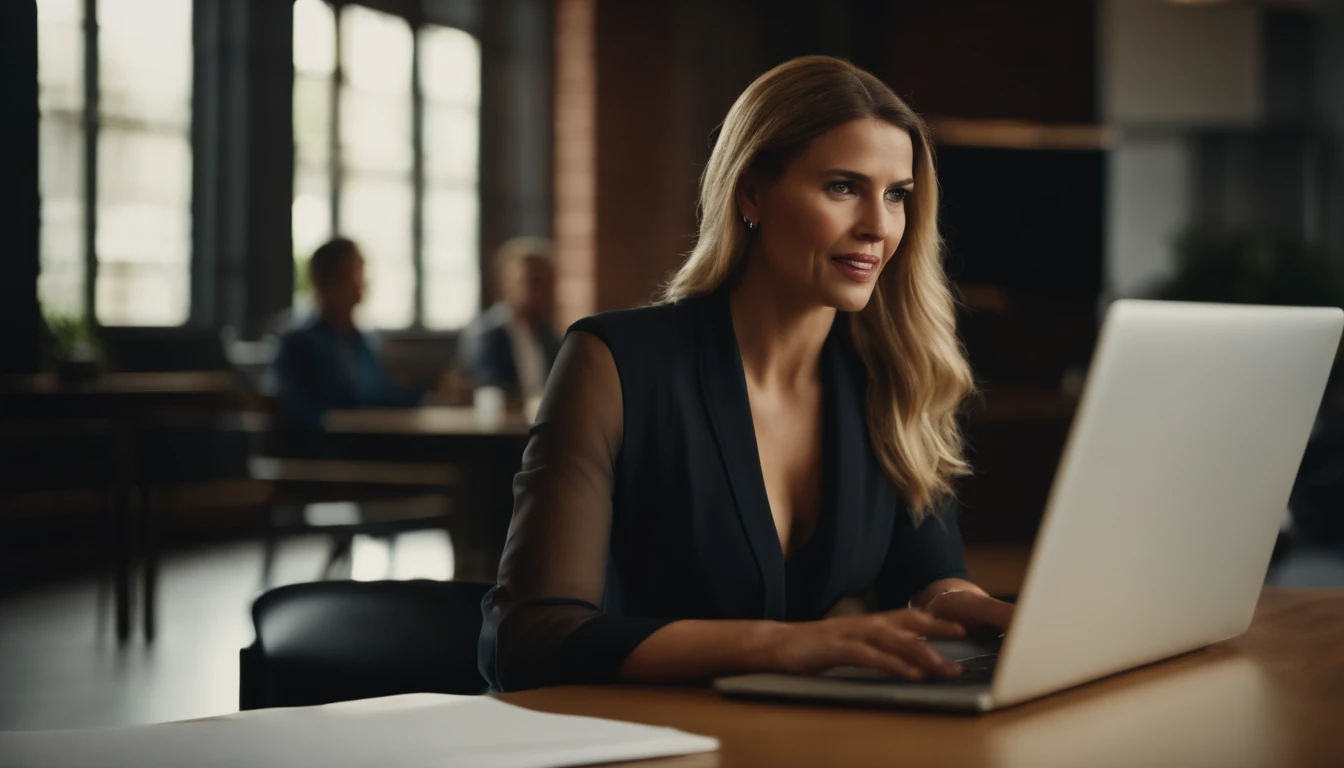 A Caucasian Businesswoman Standing Talking to Intern of African Descent Using a Laptop.