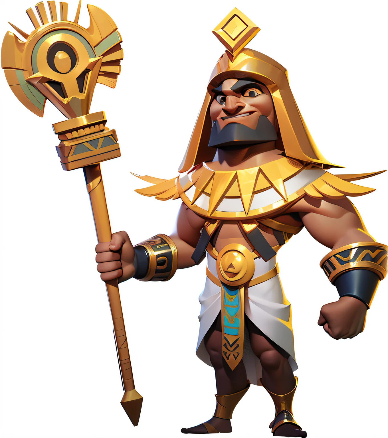 Clash Royale style，Close-up of cartoon character holding a big sword, God of Egypt, legendary god holding spear, God of Egypt, egyptian warrior, God of Egypt, an undead desert lich pharaoh, angry god anubis, Pharaoh, storm egyptian god, Holding a scepter, egyptian samurai, Wind Egyptian God, Pharaoh's clothes, desert fighter ancient mage, Osiris, pharoah