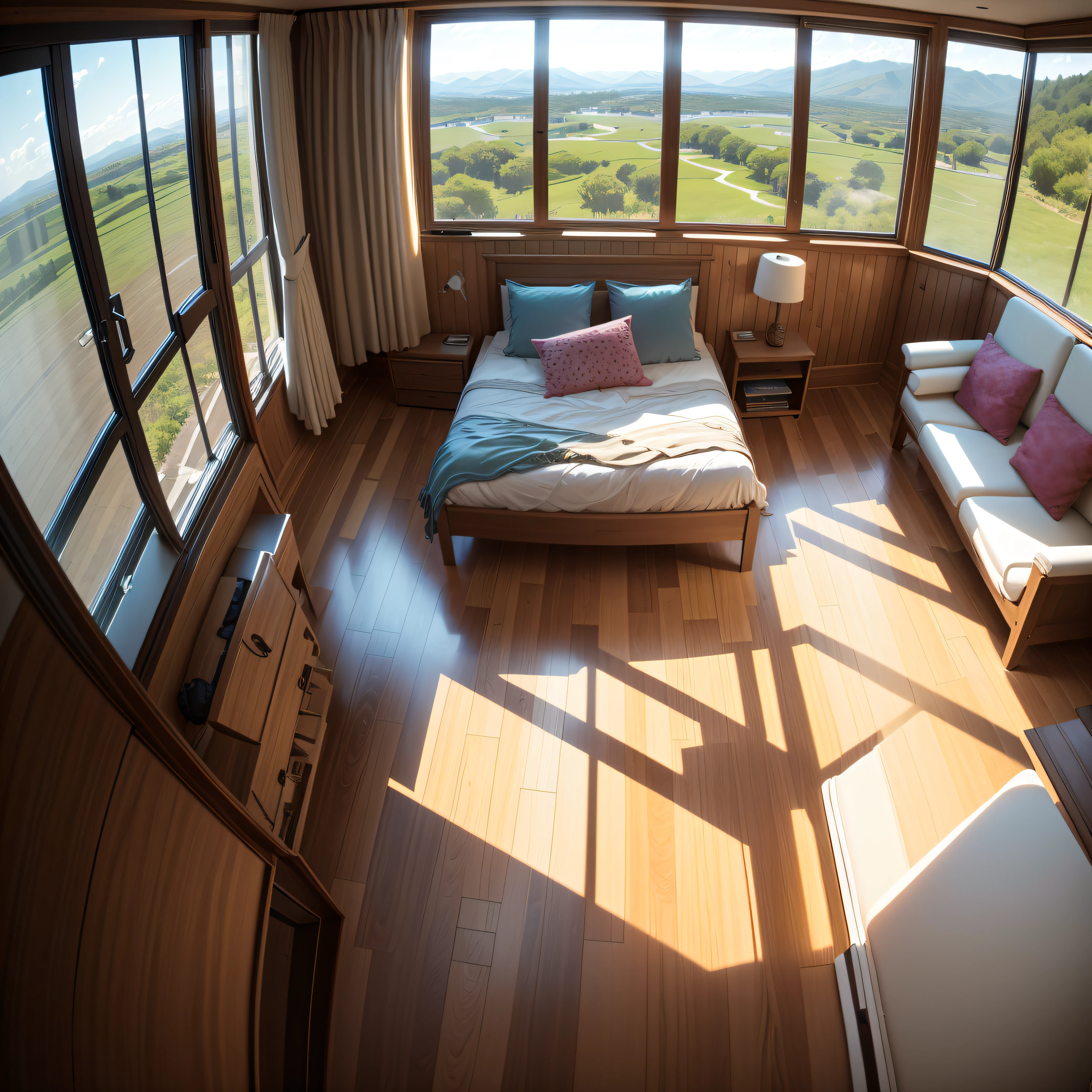 Panoramic Windows: Floor-to-ceiling windows with views of the surrounding landscape.