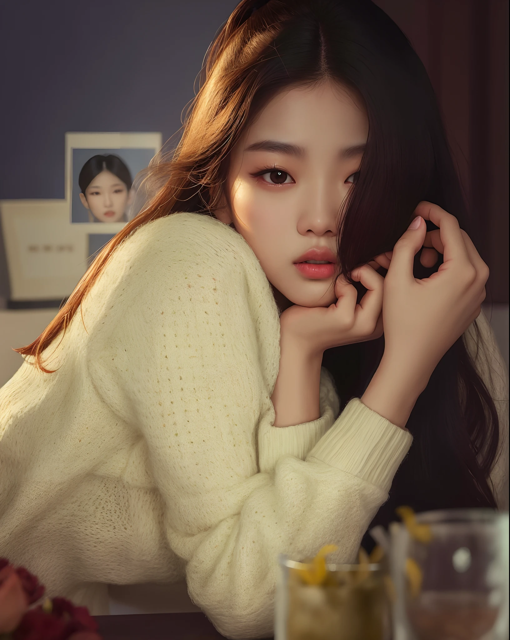 Asian woman araffed with long dark hair and a white sweater, Jennie Blackpink, Lulu Chen, Jinyoung Canela, jia, Photo Session, Gongbi, jossi do blackpink, Sha Xi, Ruan Jia Lindo!, Shen Mingchen, Photoshoot para a revista Vogue, Jaeyeon Nam, TaeJune Kim, Retrato de Jossi do Blackpink, kwak ji jovem