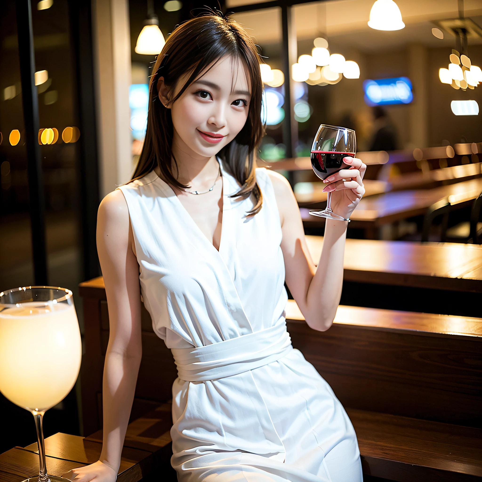 (64K, UHD, top quality, masterpiece: 1.2), (realistic, photorealistic: 1.37), super detailed, pretty woman 1 person, (slim face), (slim body), (brown hair), (short cut), cheeks slightly blushing, (35 years old), 38 years old, solo, beautiful detailed urban night view outside the window, restaurant, wine glasses sit, at night, in a prominent place (from the waist up) NovaFrogStyle, Actress, Model, Waist Up, White Wine, Slim, Wine Glass, Super Clean Night View, Wine Glass Put in the Middle, Happy Smile, (Smile: 1.15), Beautiful Fine Eyes, Upper Body, Bust Japan Up, Night, Short, Short, Actress, Model, Waist Up, White Wine, Slim, Wine Glass, Super Clean Night View, Wine Glass Put in the Middle, Happy Smile,