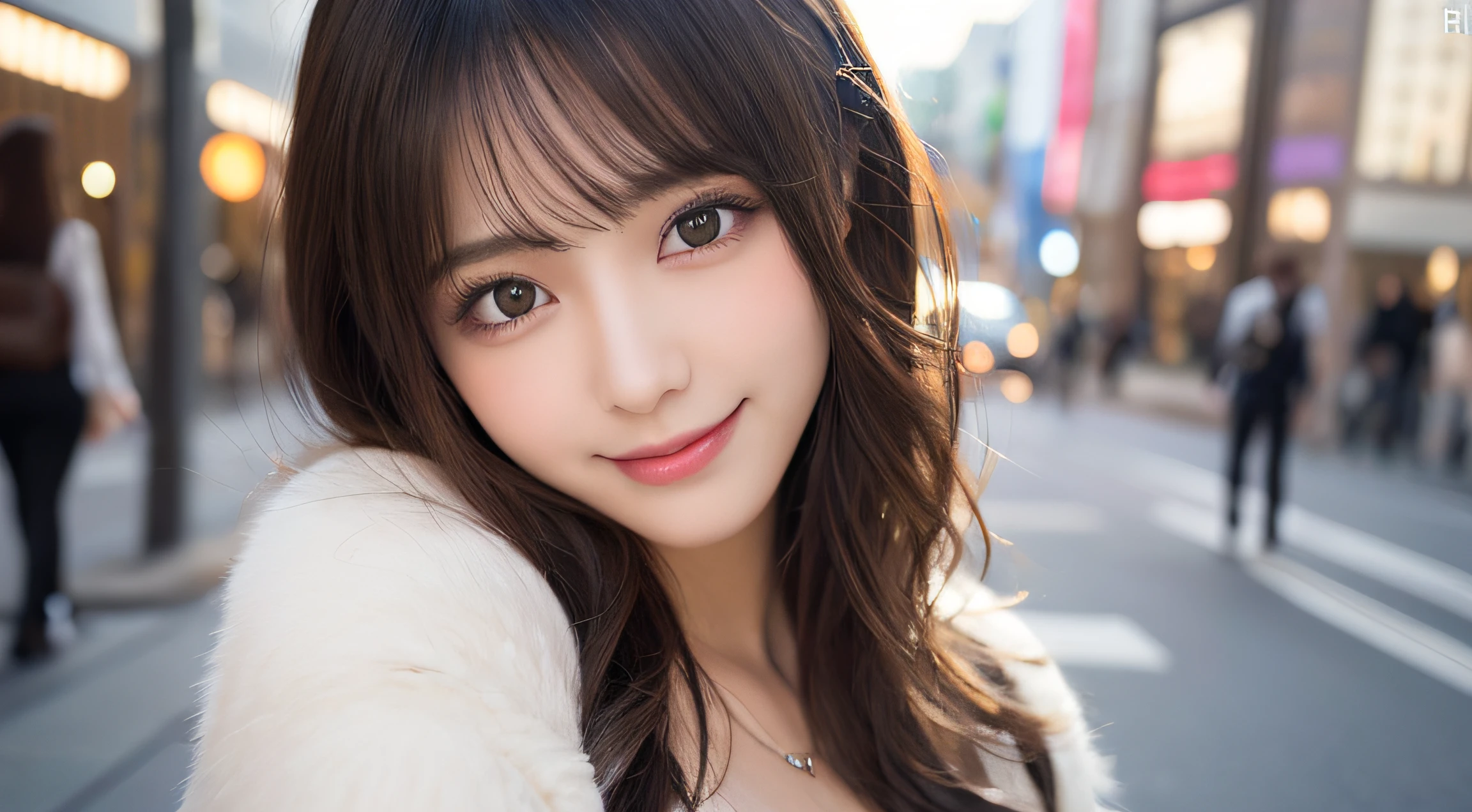 masutepiece、Best Quality、Illustration、 ultra-detailliert、hight resolution、8K Wallpapers、Perfect dynamic composition,、Beautiful detailed eyes、Women's Fashion Summer、Medium Hair、(Beautiful Large Breasts:1.3)、Natural Color Lip、Bold sexy poses、Smile、Harajuku、20 years girl、Cute、Sexy shot looking at camera
