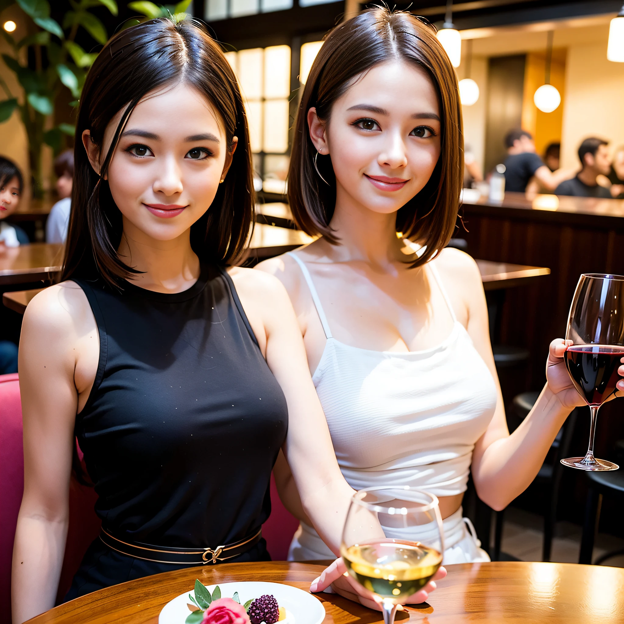 (64K, UHD, top quality, masterpiece: 1.2), (realistic, photorealistic: 1.37), super detailed, pretty woman 1 person, (slim face), (slim body), (brown hair), (short cut), cheeks slightly blushing, (35 years old), 38 years old, solo, beautiful detailed urban night view outside the window, restaurant, wine glasses sit, at night, in a prominent place (from the waist up) NovaFrogStyle, Actress, Model, Waist Up, White Wine, Slim, Wine Glass, Super Clean Night View, Wine Glass Put in the Middle, Happy Smile, (Smile: 1.15), Beautiful Fine Eyes, Upper Body, Bust Japan Up, Night, Short, Short, Actress, Model, Waist Up, White Wine, Slim, Wine Glass, Super Clean Night View, Wine Glass Put in the Middle, Happy Smile,
