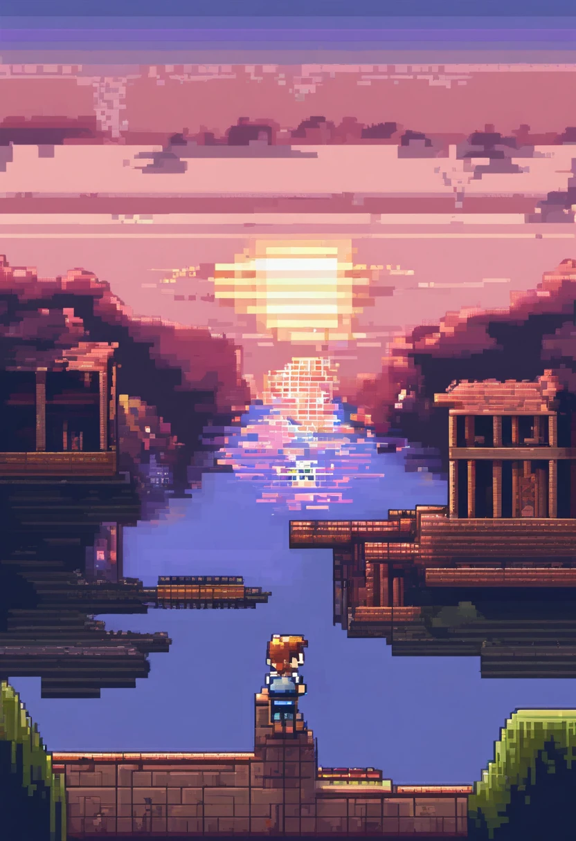 A UPER viewing camera , manque , river, Soft Light , lune, Nuit, boy , Artwork , Masterpiece, Vue du jeu, pixel perfet