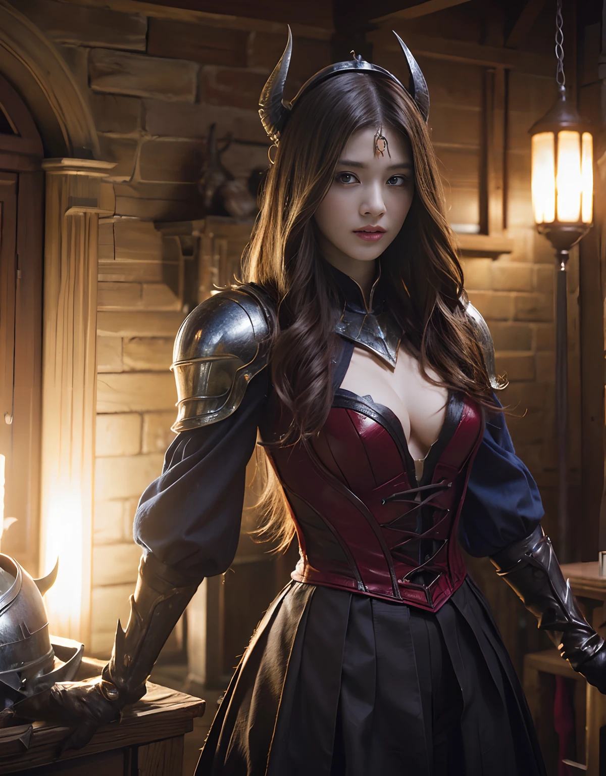 (One Knight Girl)、top-quality、masterpiece、超A high resolution、(Photorealsitic:1.4)、Raw photo、1人、(Wear the Dark Knight's Armor)、glowy skin、(Random hair),(((Dark Fantasy)))、Fight with beautiful swords and shields、(((Mystical expression))),(((Have a gorgeous and long magic wand))),(Gorgeous gold metal body)、(Fight goblins、ogre、Fierce battle with orcs),(Fighting strong enemies)、Fight fiercely、(Background of decaying dungeon ruins)、(Ultimate Beauty)、(Detailed knight's helmet)、(Fighting Demonic Beasts)、(Wizard Hat)、((super realistic details))、portlate、(Strong giant demon beast background),globalillumination、Shadow、octan render、8K、ultrasharp、Colossal tits、Raw skin is exposed in cleavage、metals、Details of complex ornaments、Japan details、highly intricate detail、Realistic light、(Mystical expression),CGSoation Trends、Red Eyes、radiant eyes、Facing the camera)、Gundam、Small LED、Toostock、(Background of the mutation)、(Attack of the Monster Beasts)、Ultimate Beauty、beautiful female knight、Wear colorful armor、Detailed sword、(Wearing legendary armor)、
